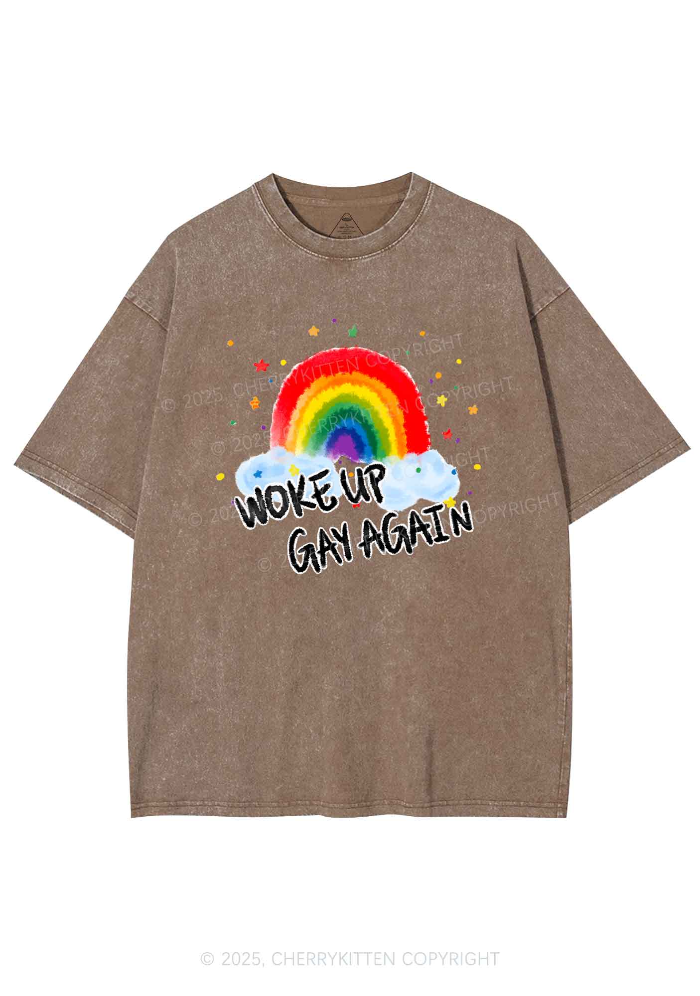 Woke Up Gay Again Y2K Shirts Washed Tee Cherrykitten