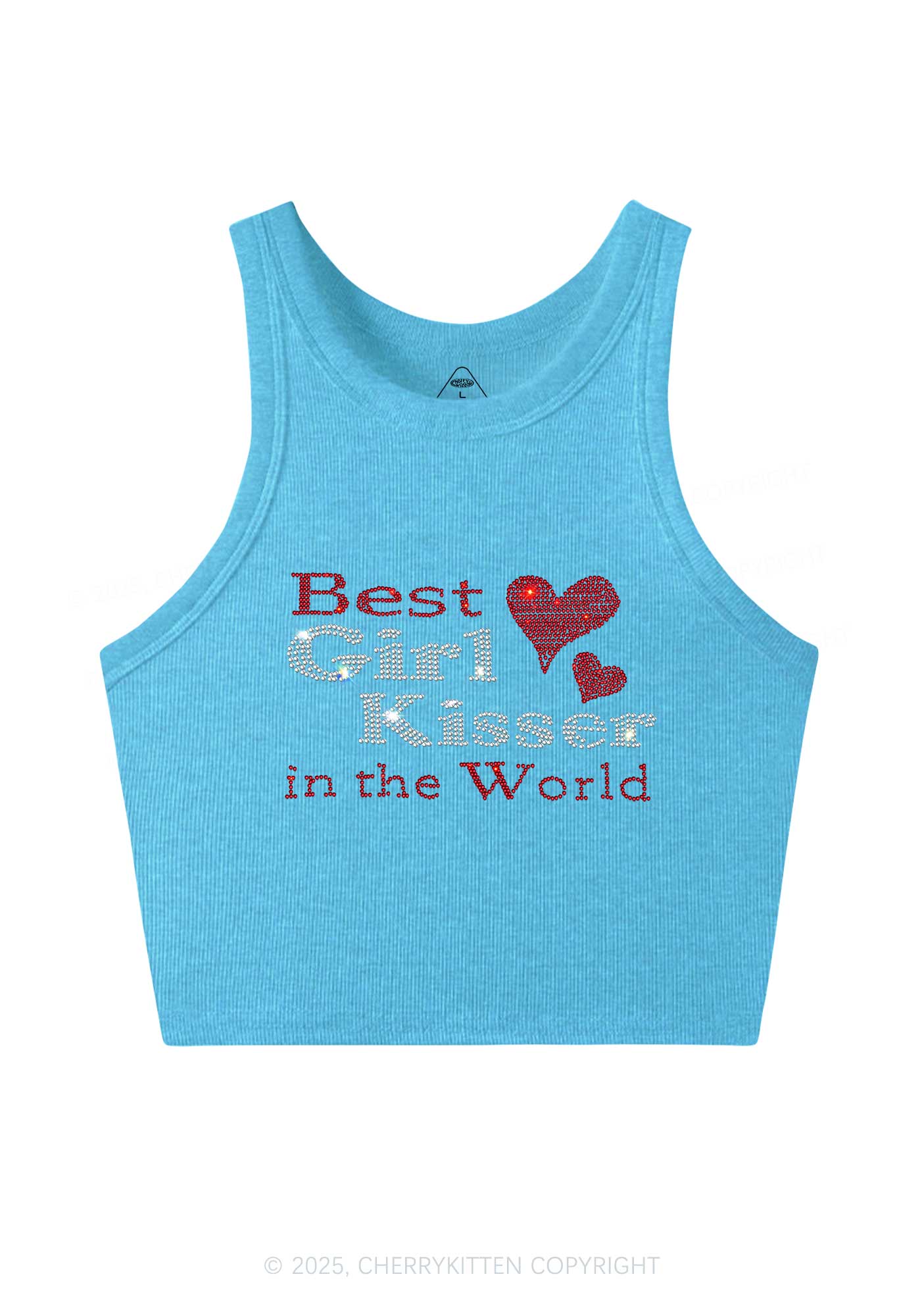 Rhinestone Best Girl Kisser Pride Y2K Crop Tank Top Cherrykitten