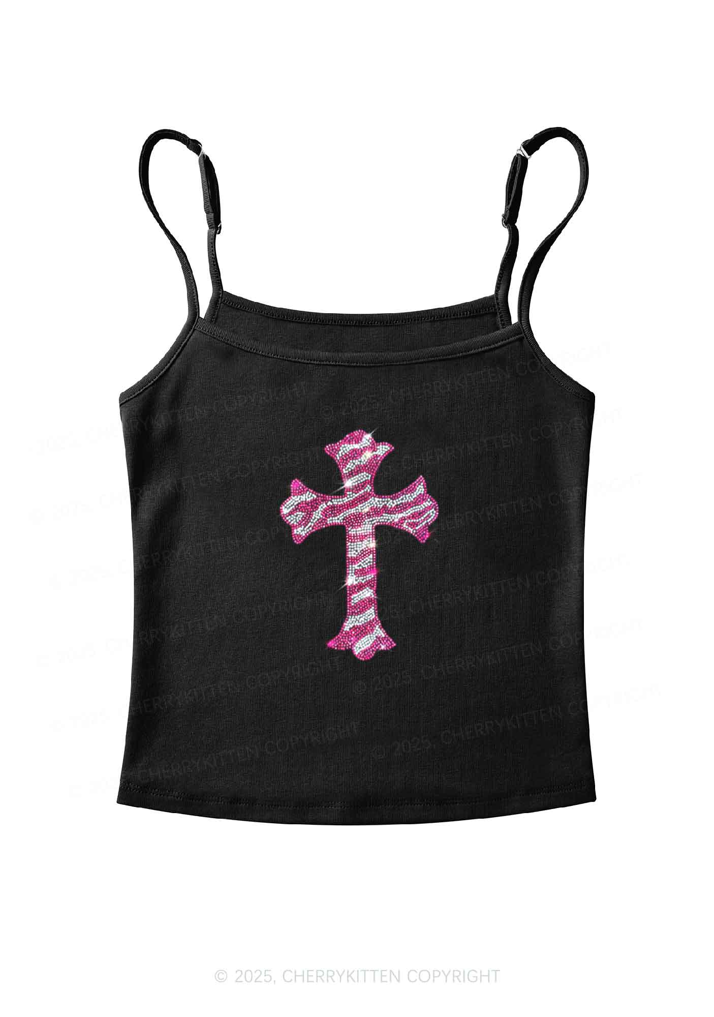 Rhinestone Pink Cross Y2K Spaghetti Strap Cami Cherrykitten