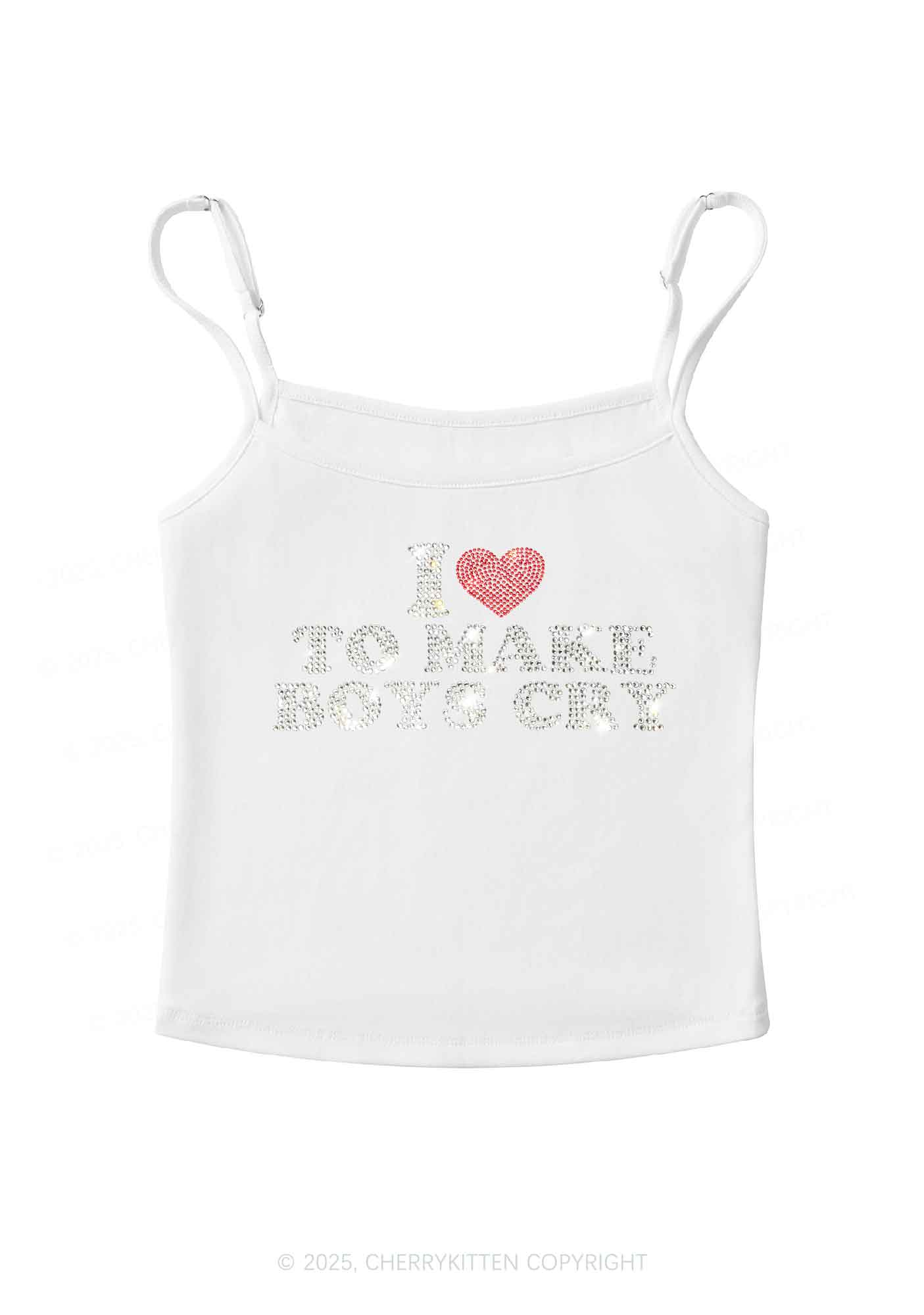 Rhinestone Love To Make Boys Cry Y2K Spaghetti Strap Cami Cherrykitten