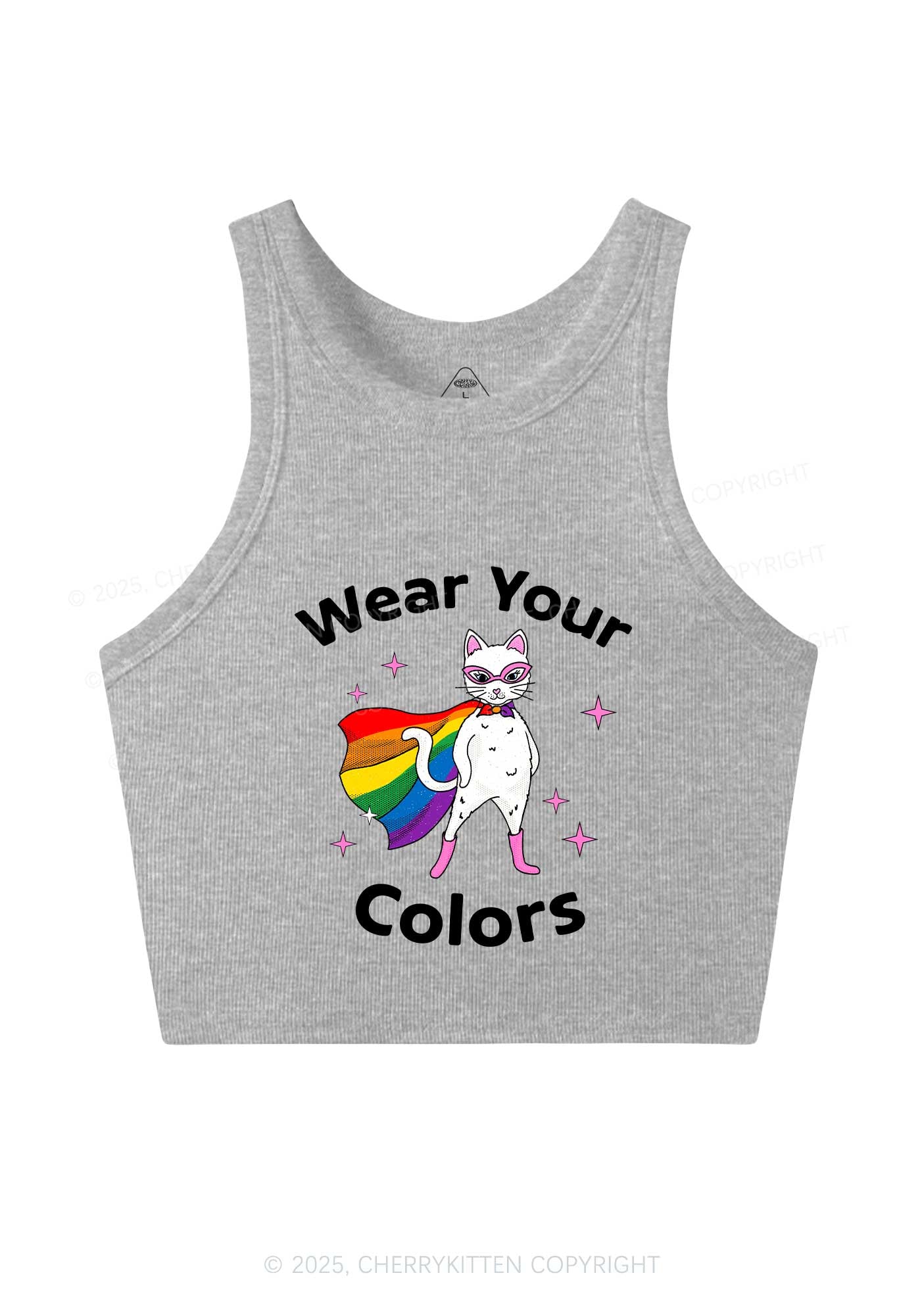 Pride Flag Cat Y2K Crop Tank Top Cherrykitten