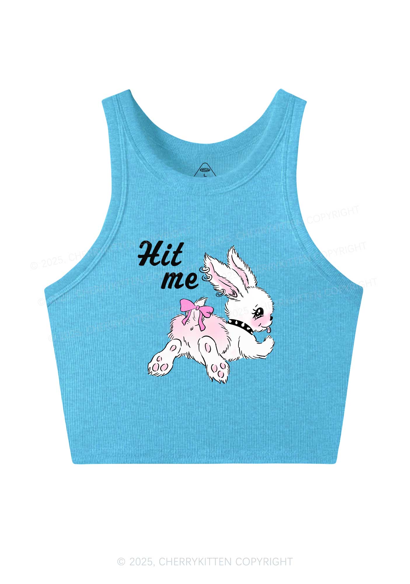 Hit Me White Bunny Y2K Crop Tank Top Cherrykitten