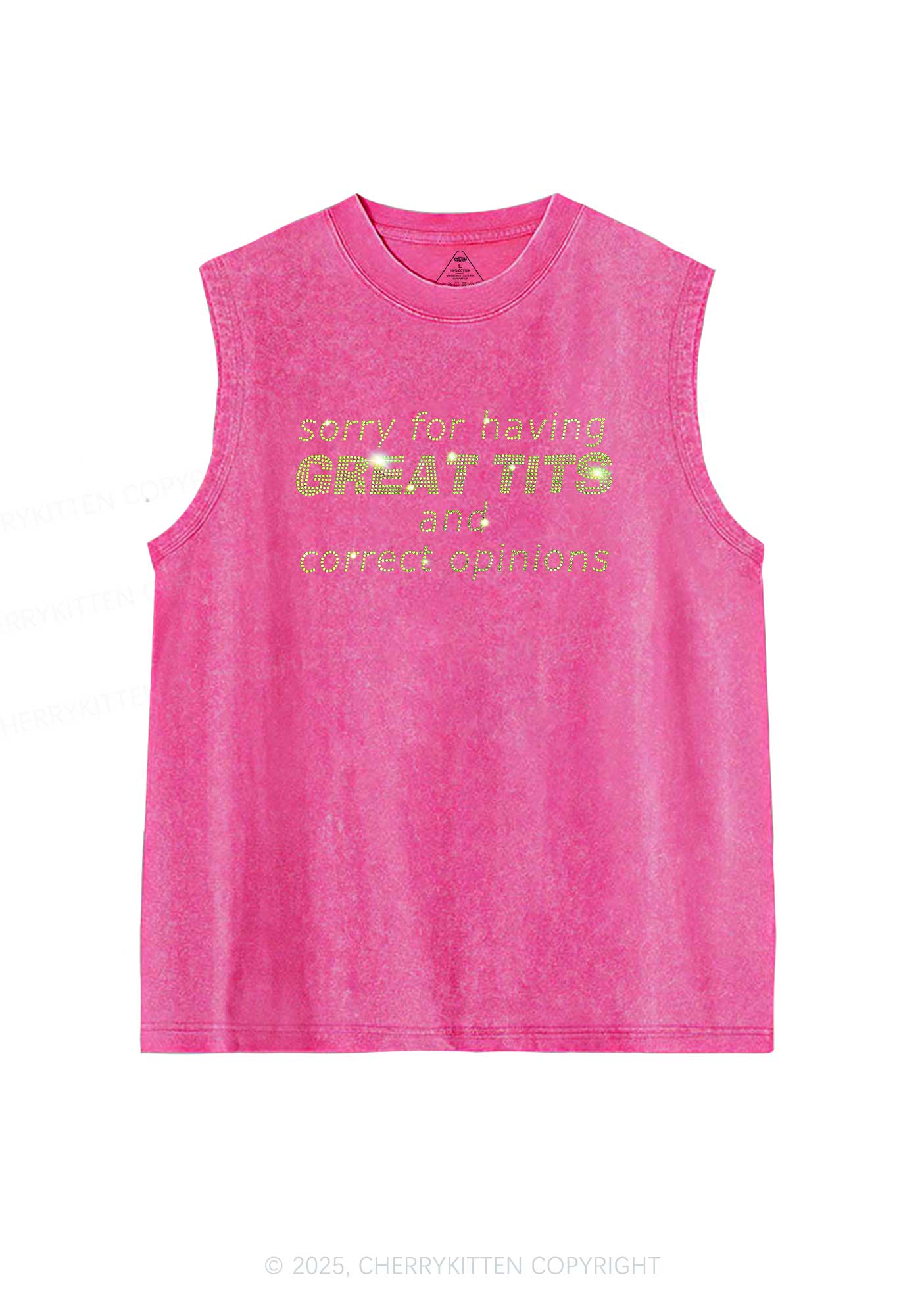 Rhinestone Sorry For Having Correct Opinions Y2K Washed Muscle Tank Cherrykitten