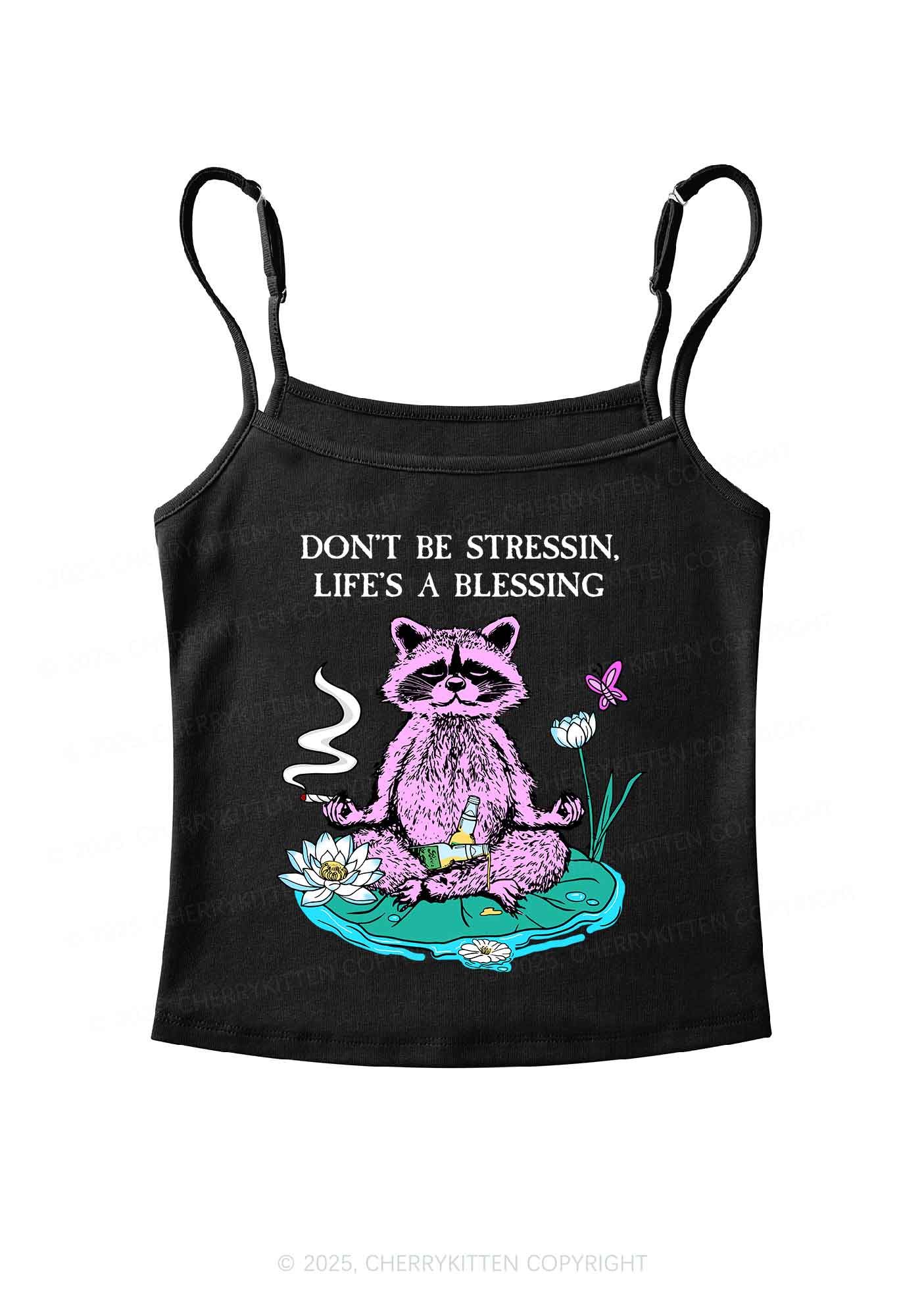 Dont Stress Raccoon Y2K Spaghetti Strap Cami Cherrykitten
