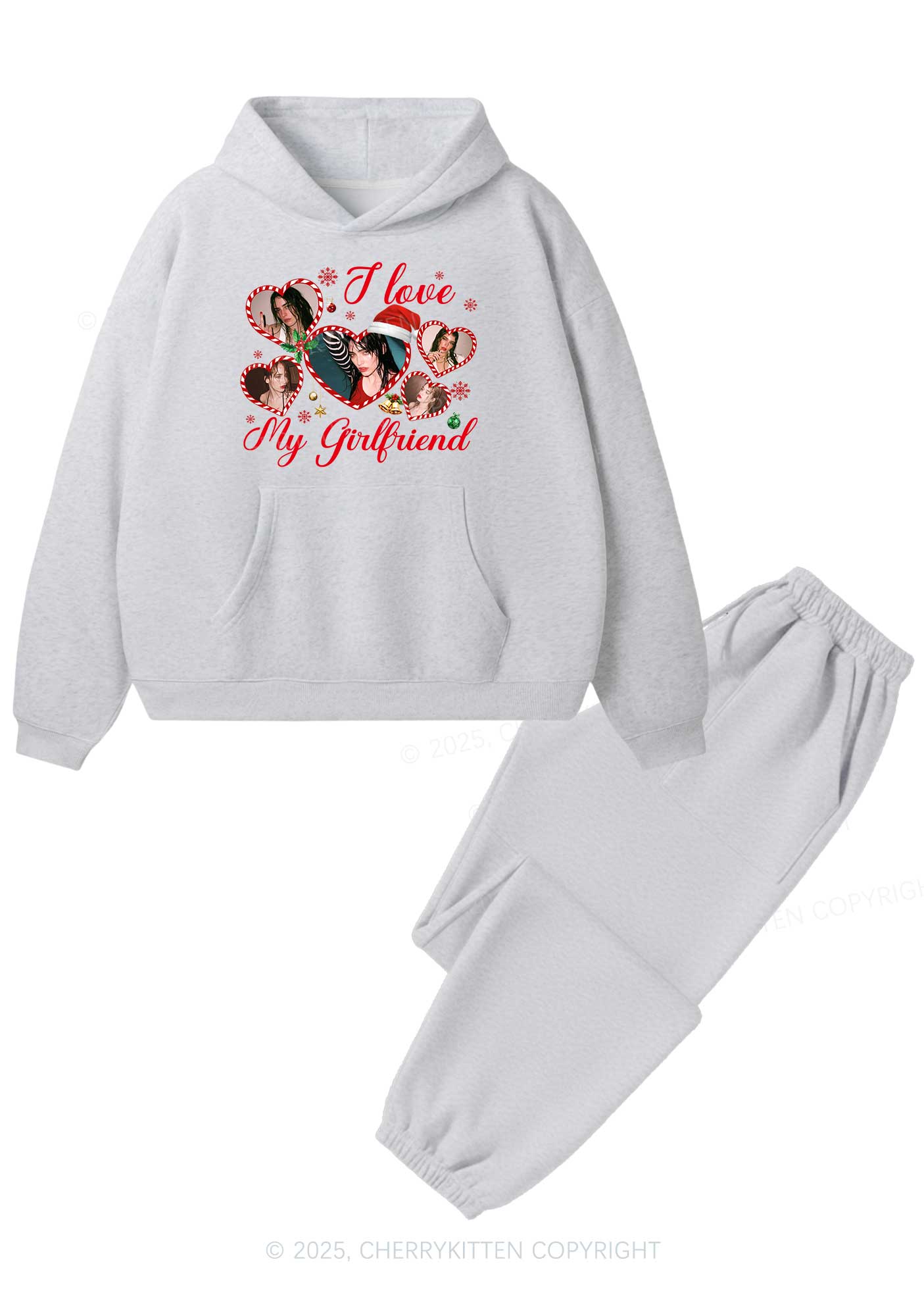 Custom Christmas I Love My GF Y2K Fleece Hoodie Set Cherrykitten