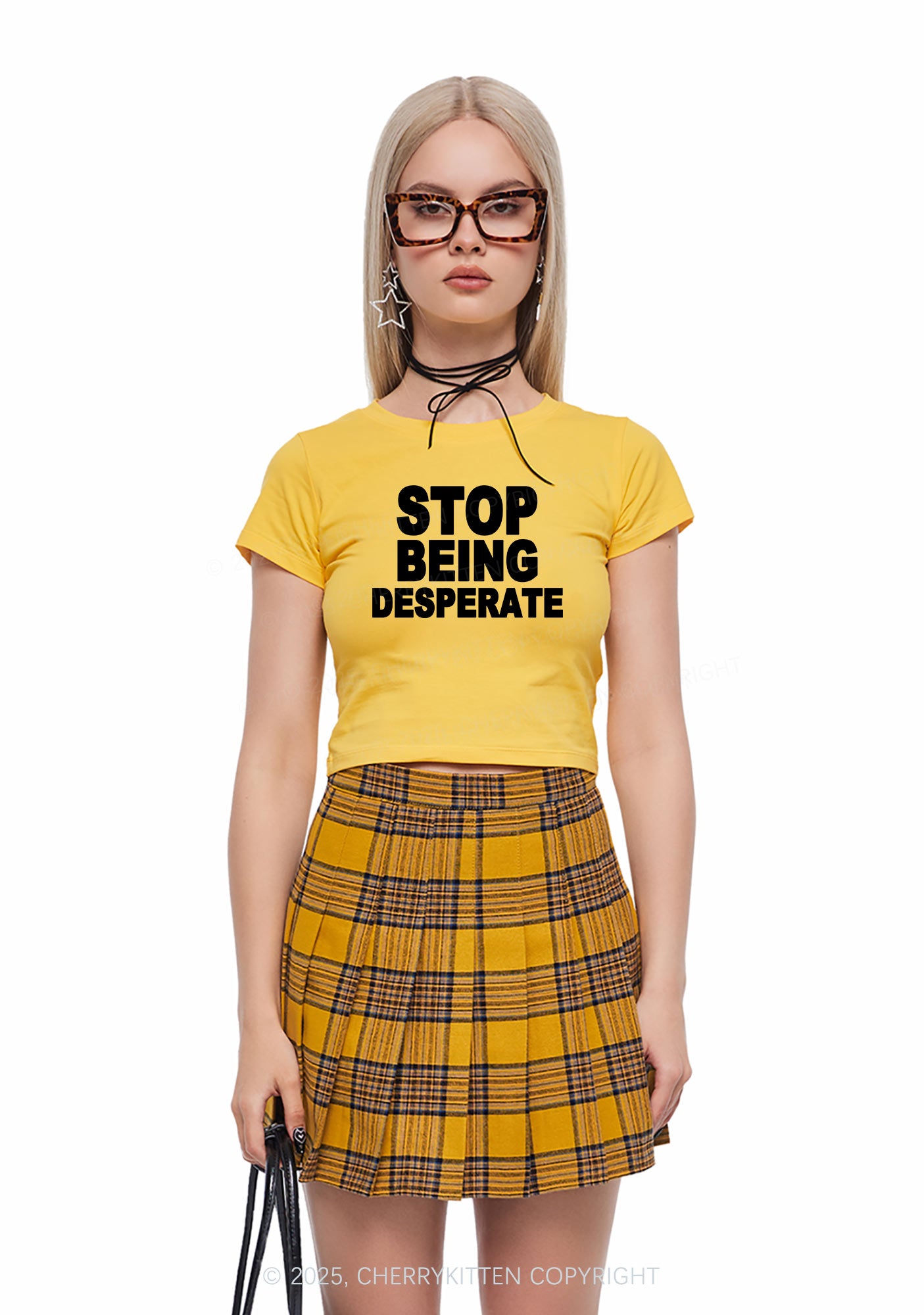 Stop Being Desperate Y2K Baby Tee Cherrykitten