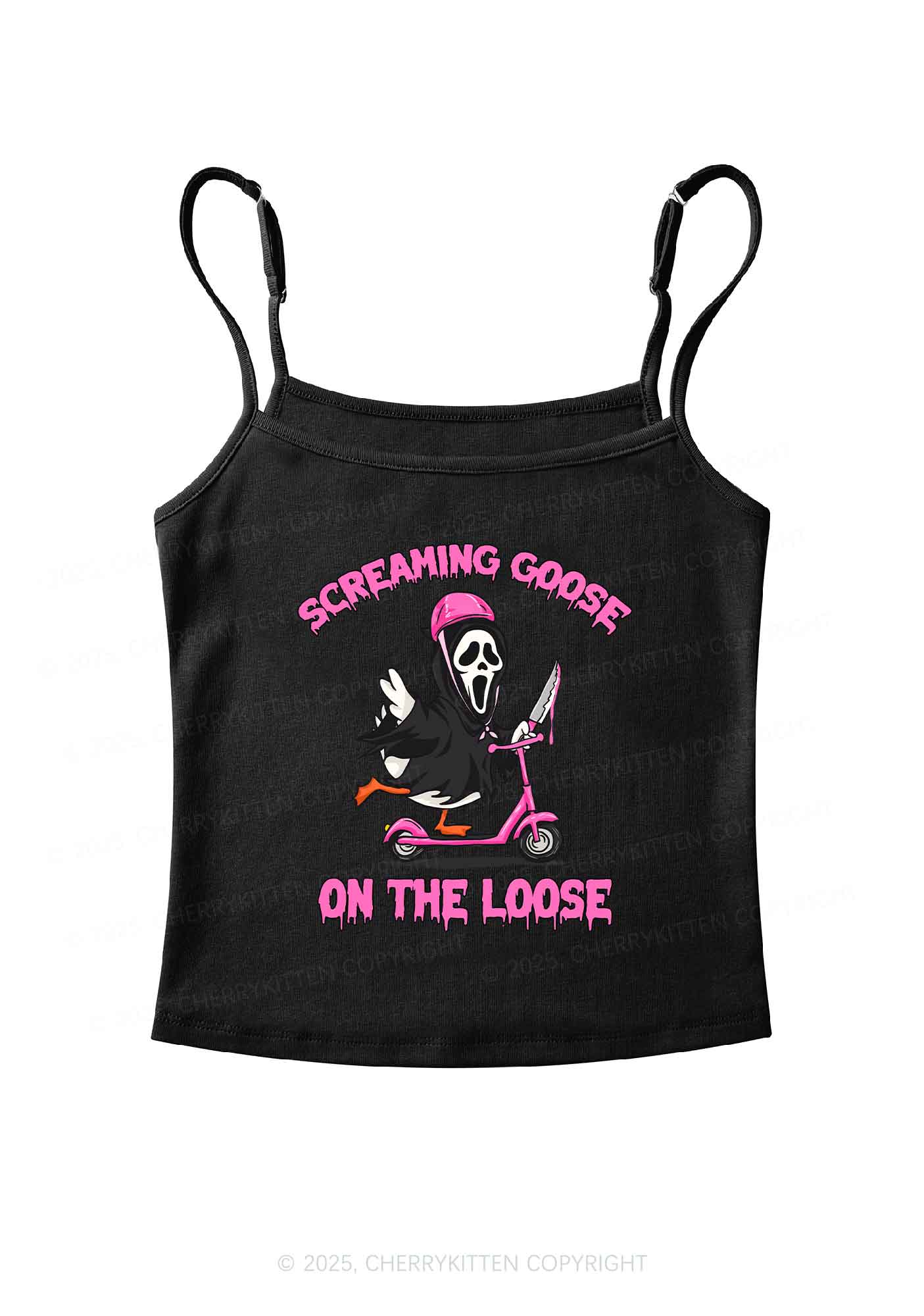 Halloween Screaming Goose On Loose Y2K Spaghetti Strap Cami Cherrykitten