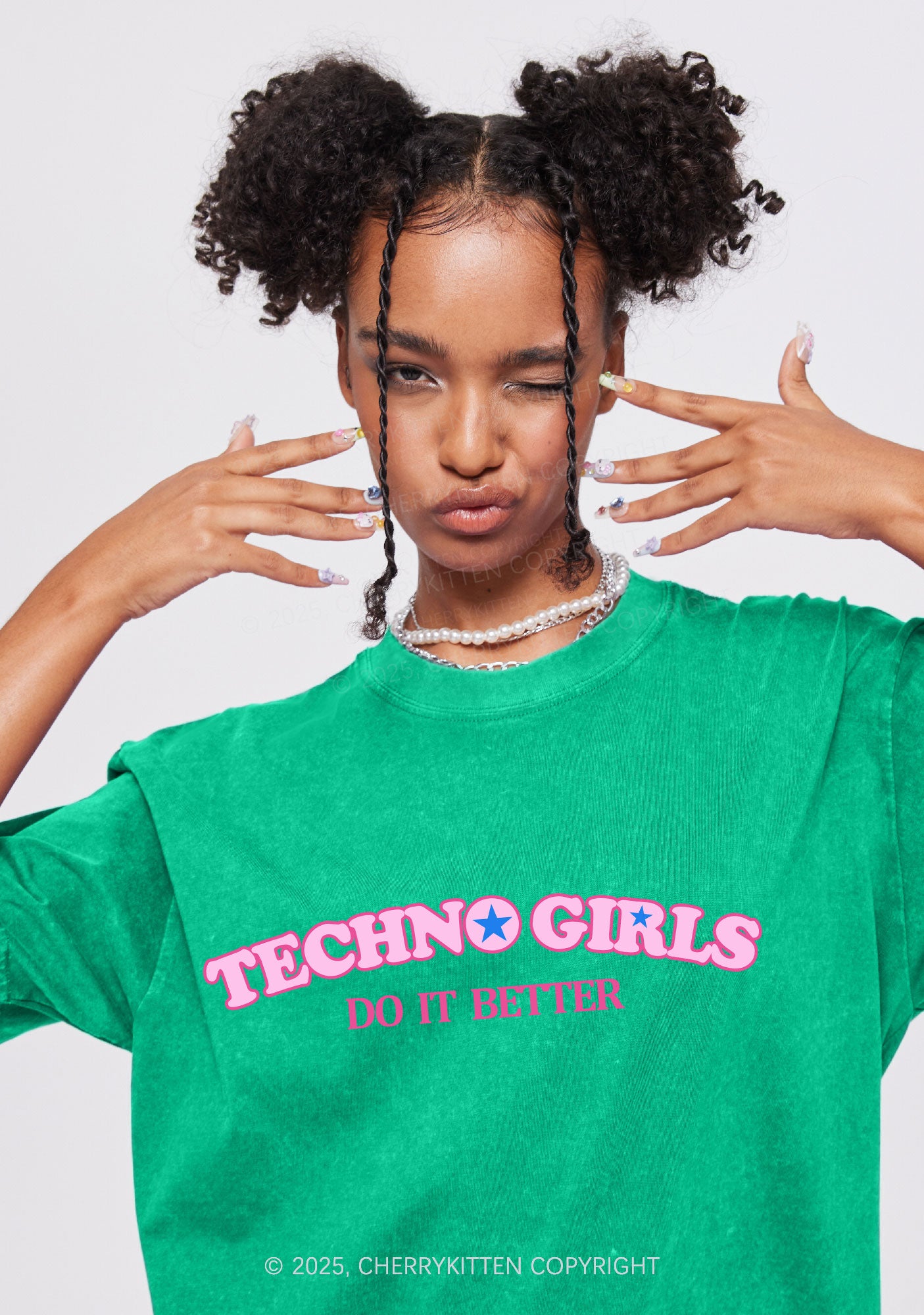Techno Girl Do Better Y2K Shirts Washed Tee Cherrykitten