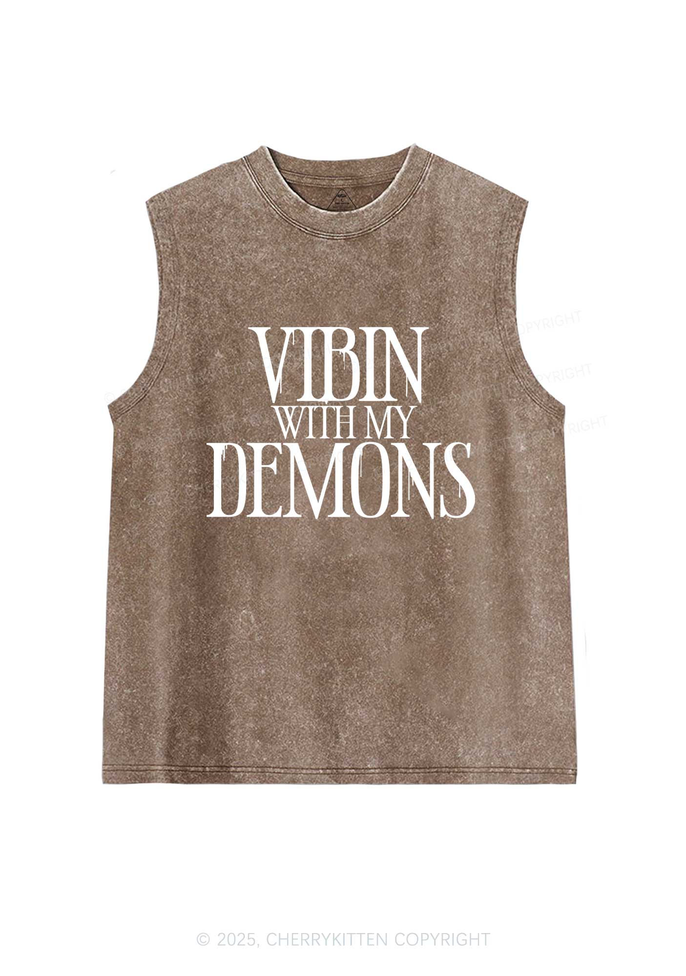 Halloween Vibin With My Demons Y2K Washed Muscle Tank Cherrykitten