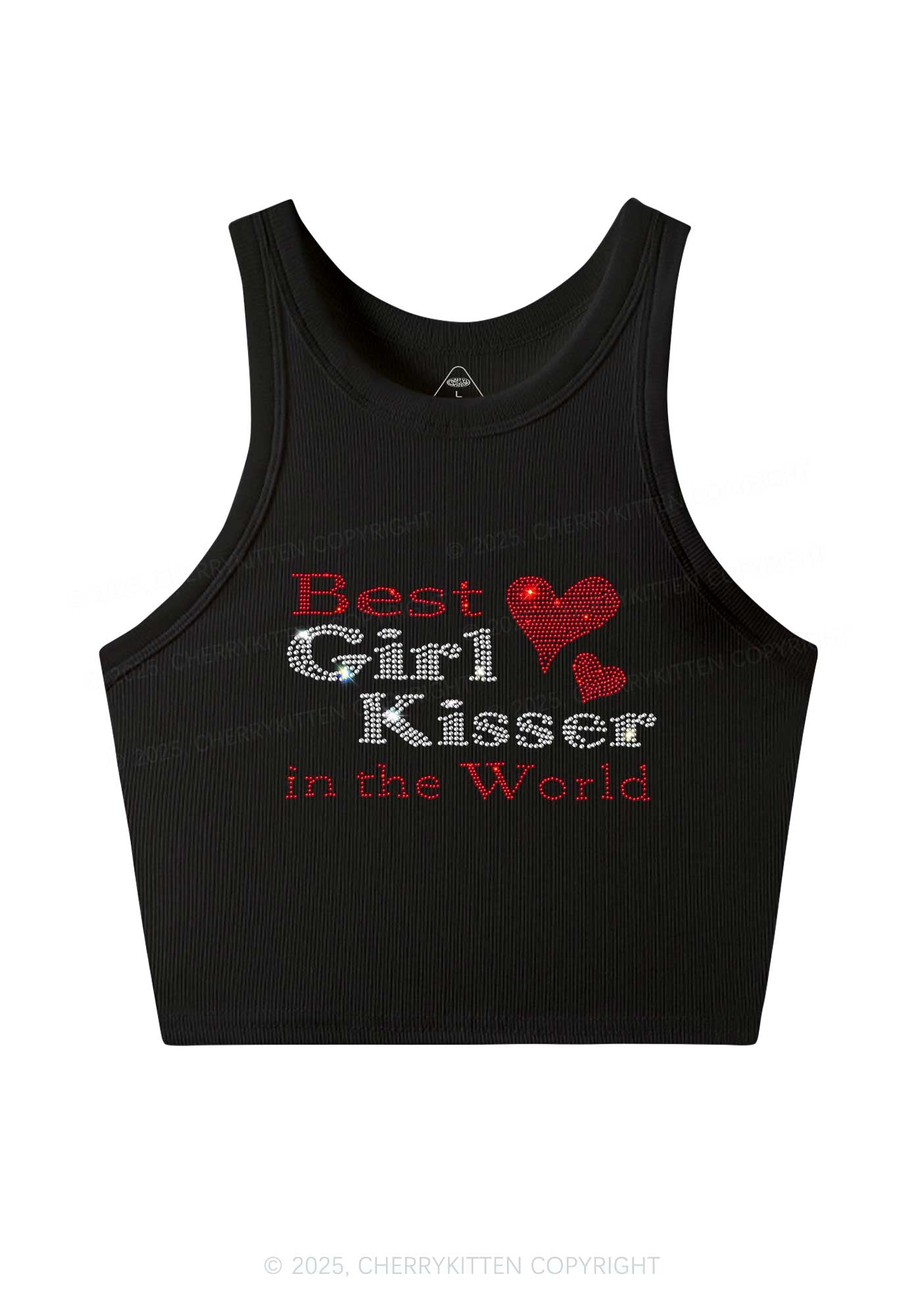 Rhinestone Best Girl Kisser Pride Y2K Crop Tank Top Cherrykitten