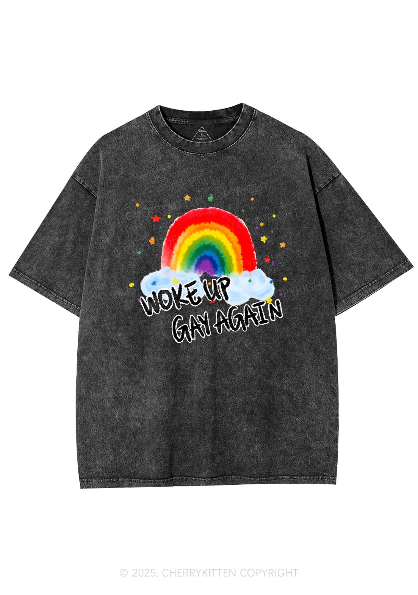 Woke Up Gay Again Y2K Shirts Washed Tee Cherrykitten