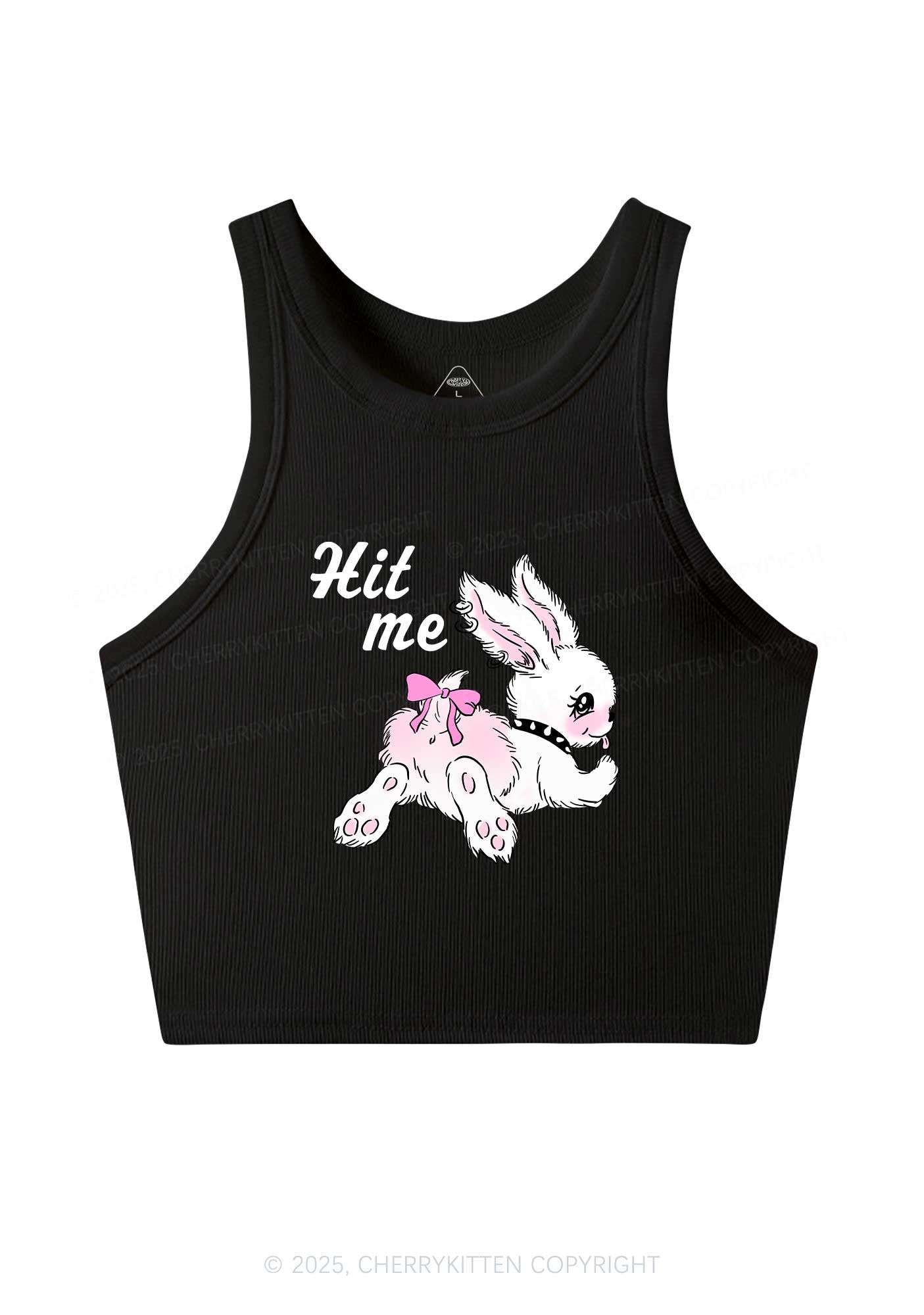 Hit Me White Bunny Y2K Crop Tank Top Cherrykitten