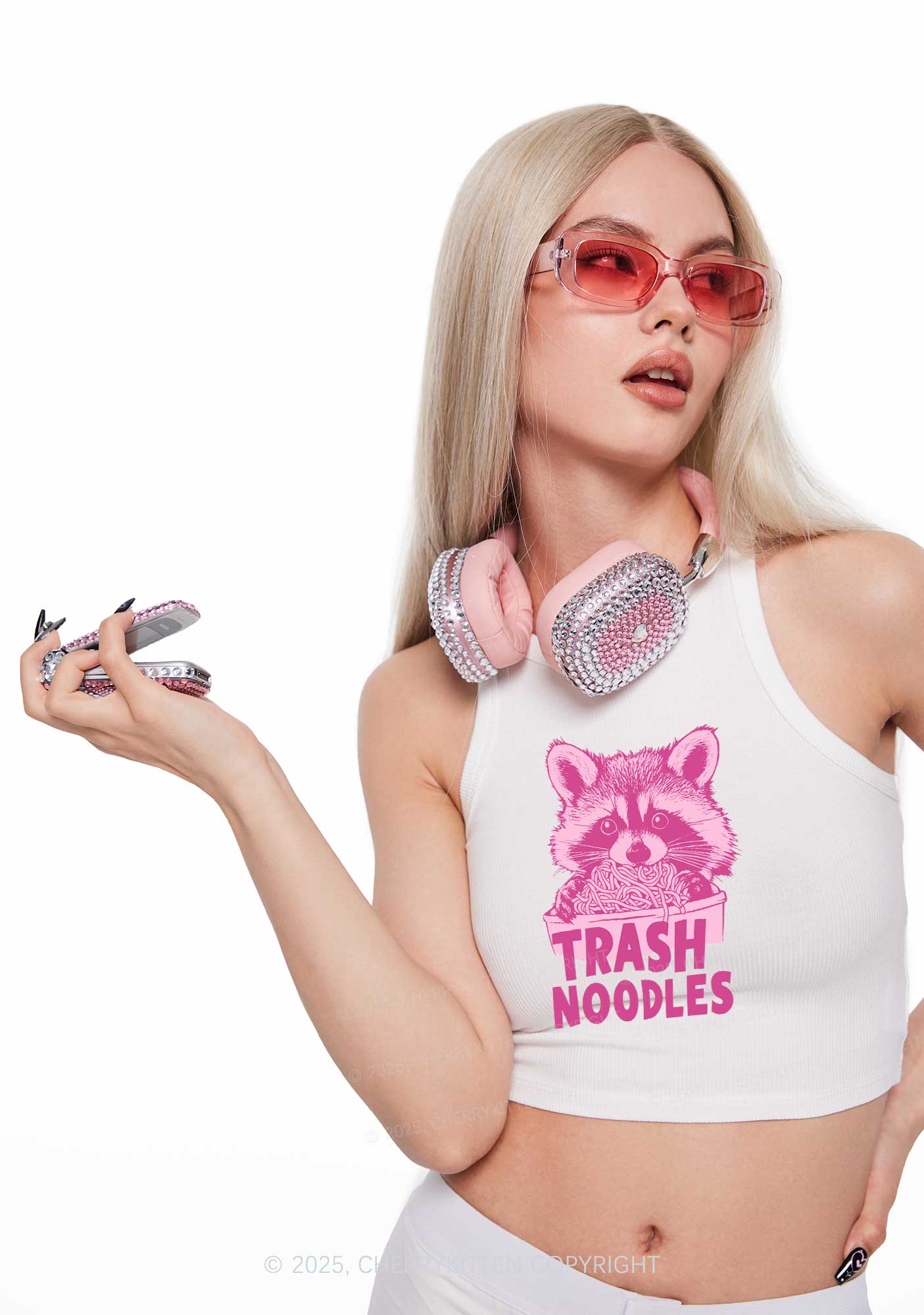 Raccoon Trash Noodles Y2K Crop Tank Top Cherrykitten