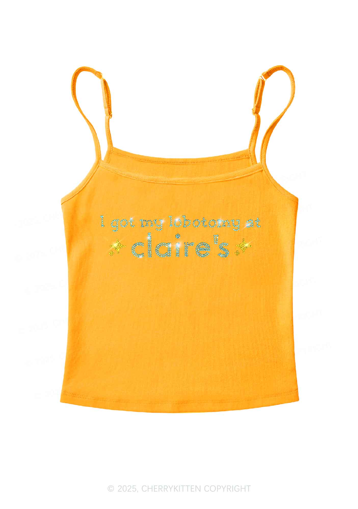Rhinestone I Got My Lobotomy At Claires Y2K Spaghetti Strap Cami Cherrykitten