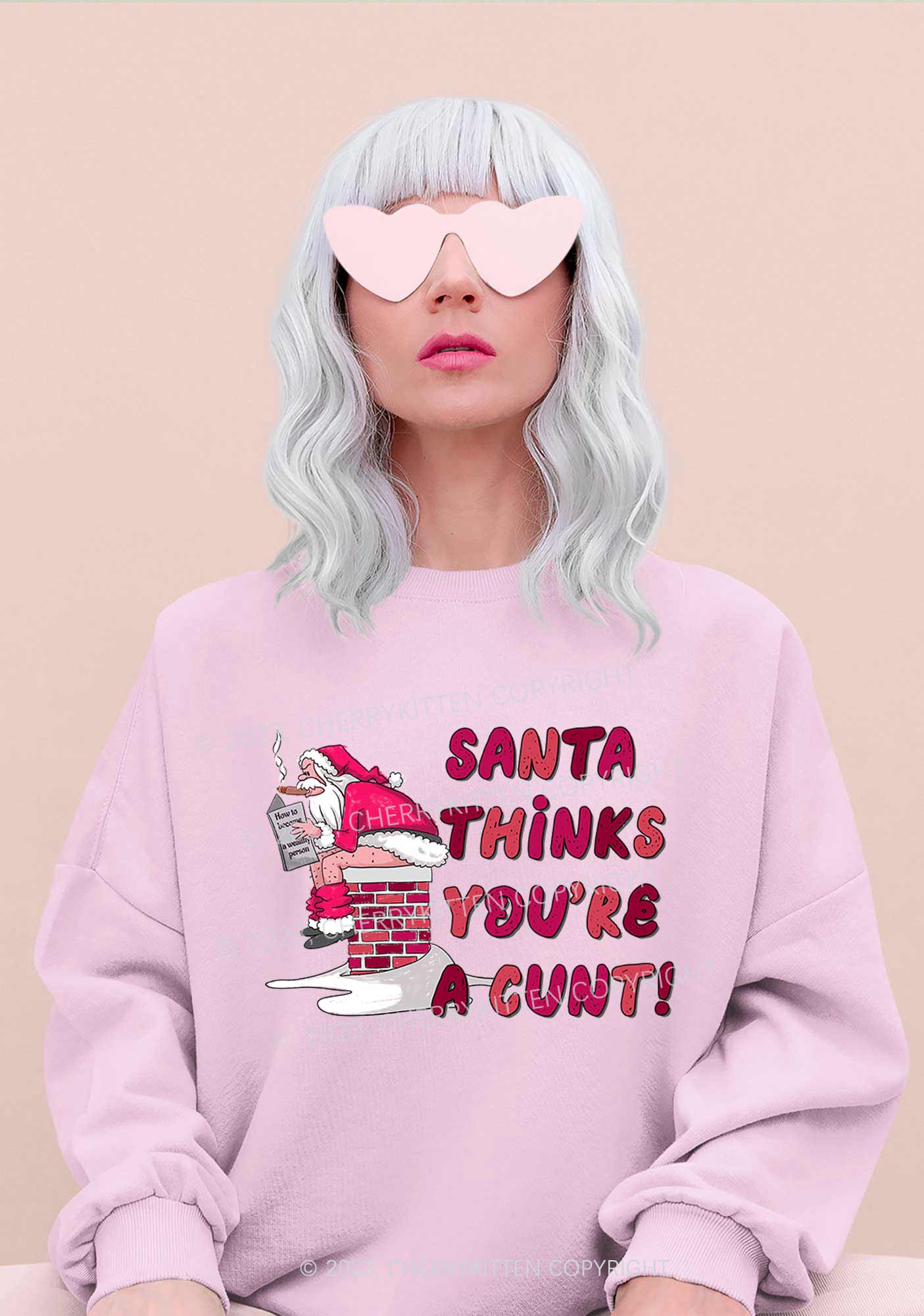 Santa Thinks You're  A Cxxt Y2K Sweatshirt Cherrykitten