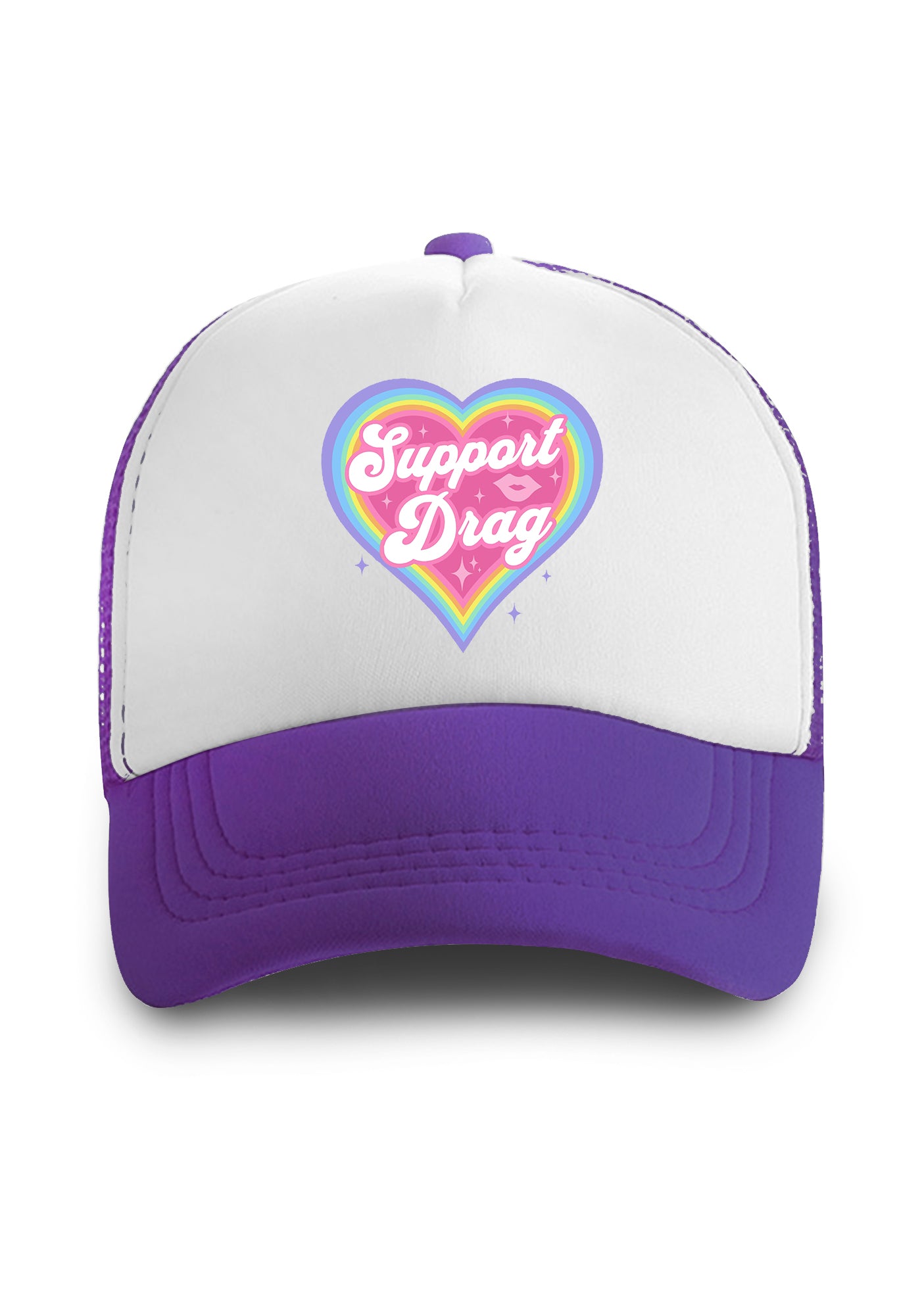 Rainbow Heart Support Drag Lip Print Trucker Hat