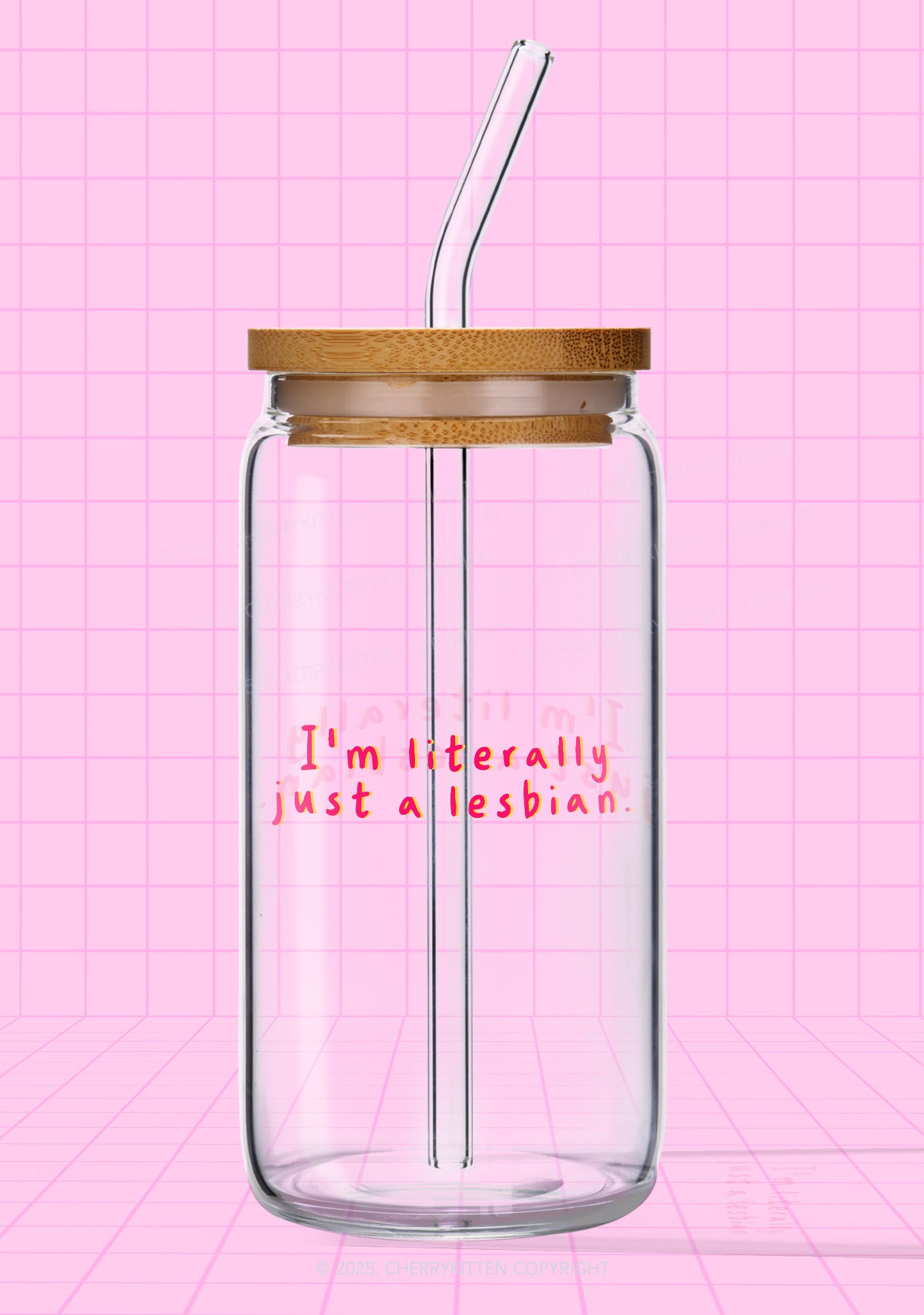 Literally Just A Lesbian Pride Y2K Printed Glass Cup Cherrykitten