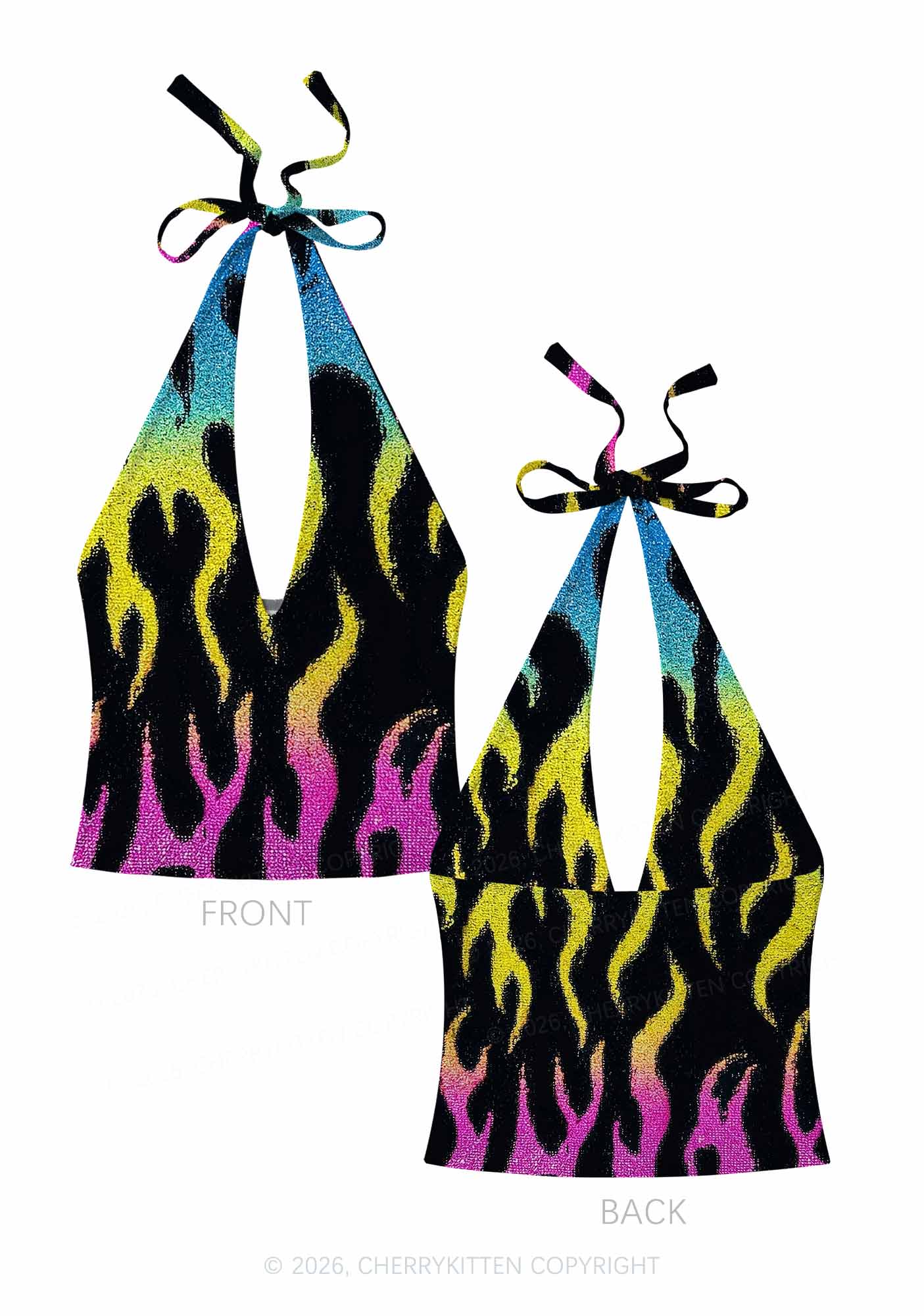 Pansexuality Flame Pride Y2K Print Halter Deep V Neck Cami Cherrykitten