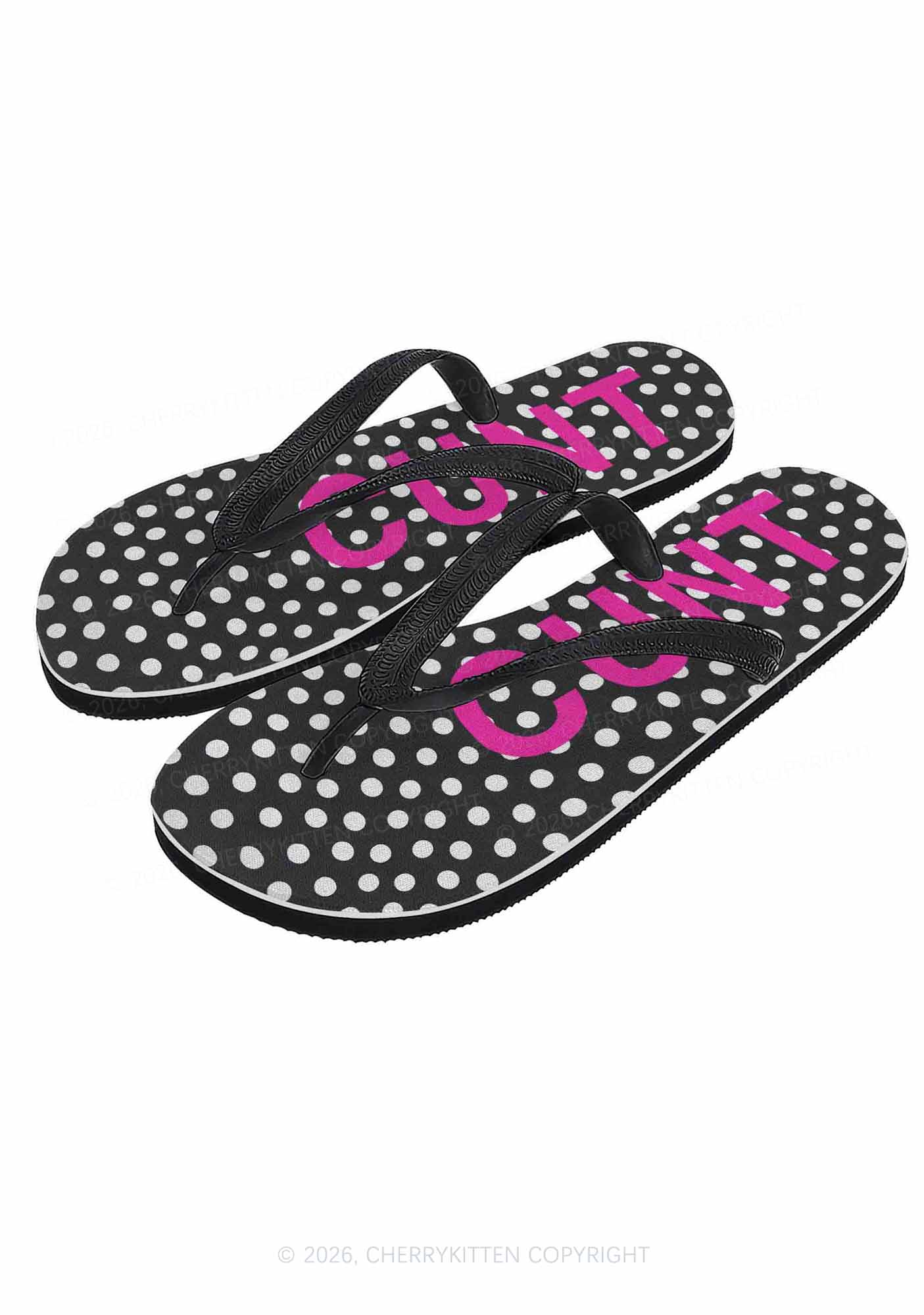 Pink Cxxt Polka Dots Y2K Print Flip Flops Cherrykitten