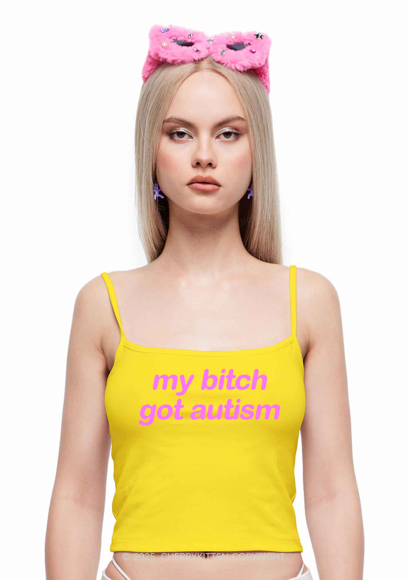 My Bxxch Got Autism Y2K Spaghetti Strap Cami Cherrykitten