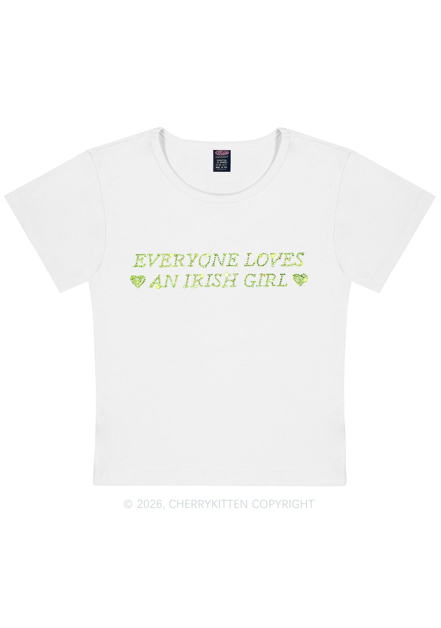 Rhinestone Everyone Loves Irish Girl St Patricks Y2K Baby Tee Cherrykitten