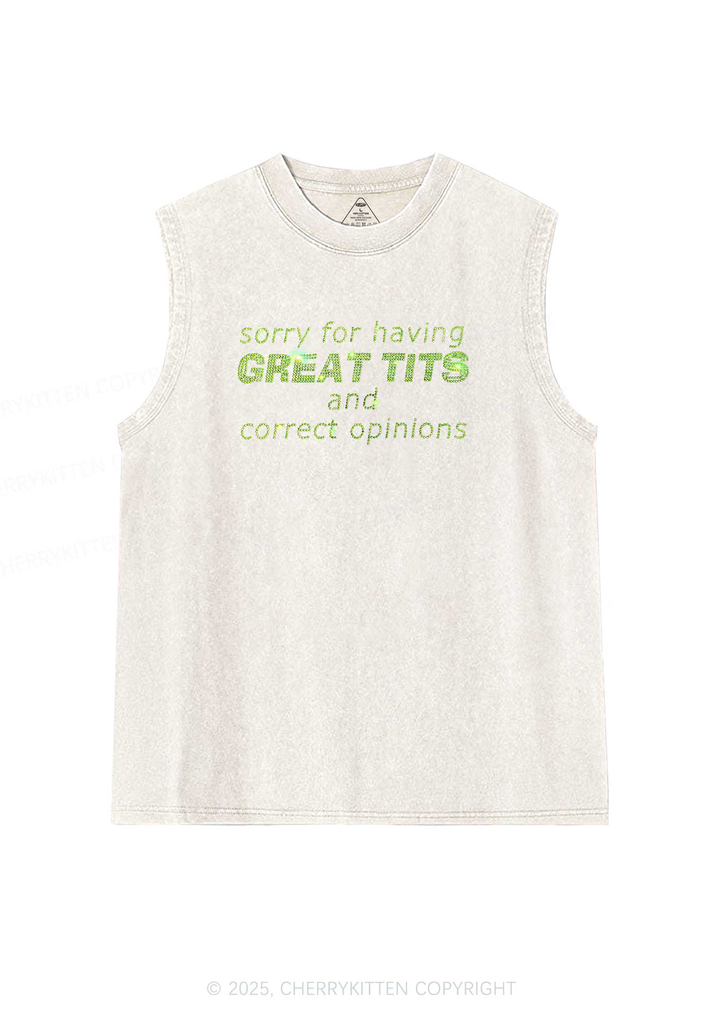 Rhinestone Sorry For Having Correct Opinions Y2K Washed Muscle Tank Cherrykitten
