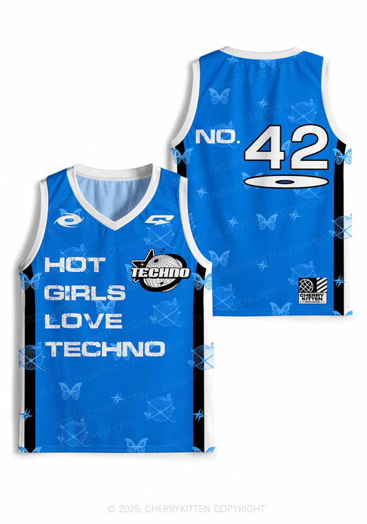 Custom Blue Techno Girls Y2K Sport Jersey Tank Cherrykitten