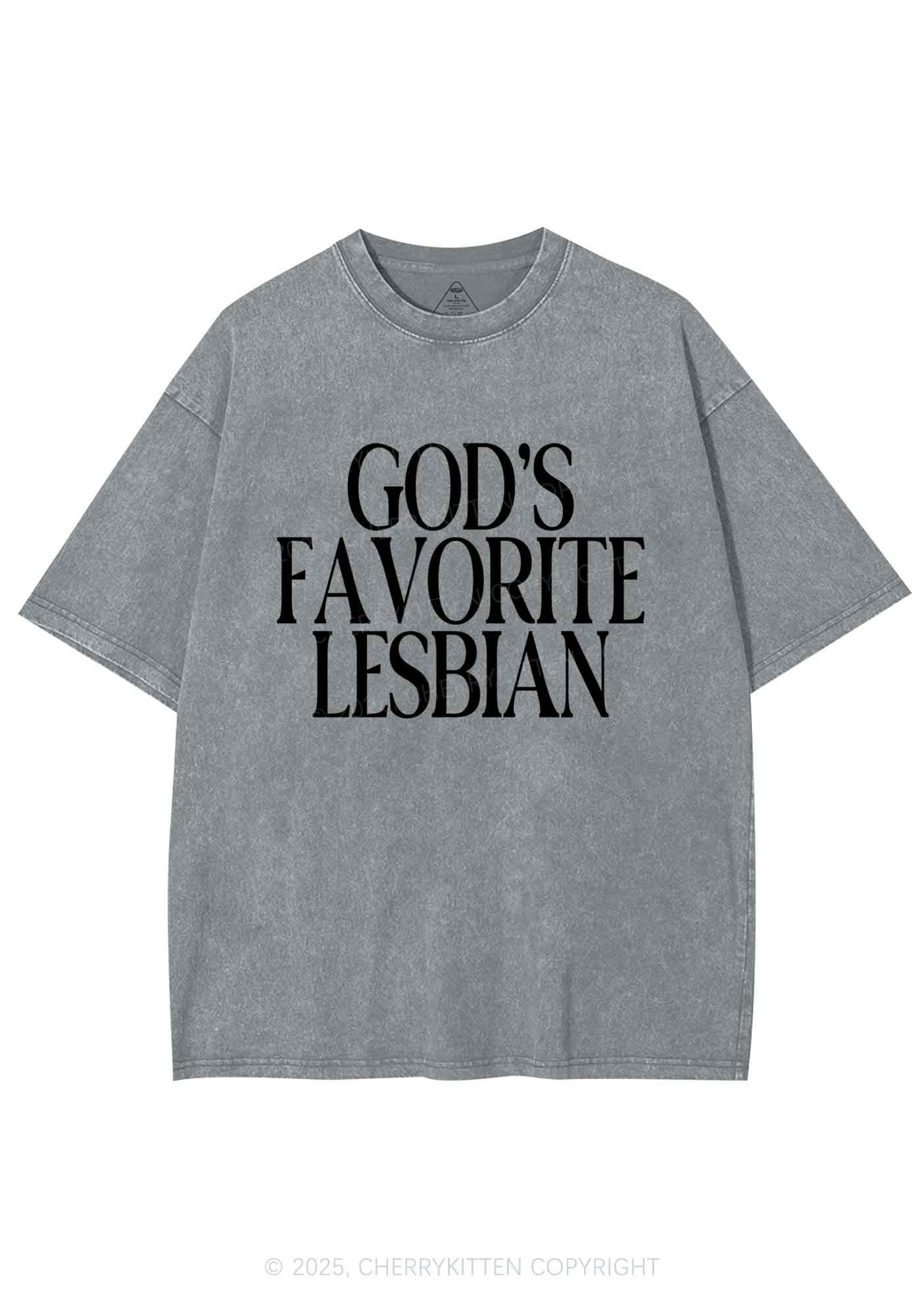 Gods Favorite Lesbian Pride Y2K Shirts Washed Tee Cherrykitten