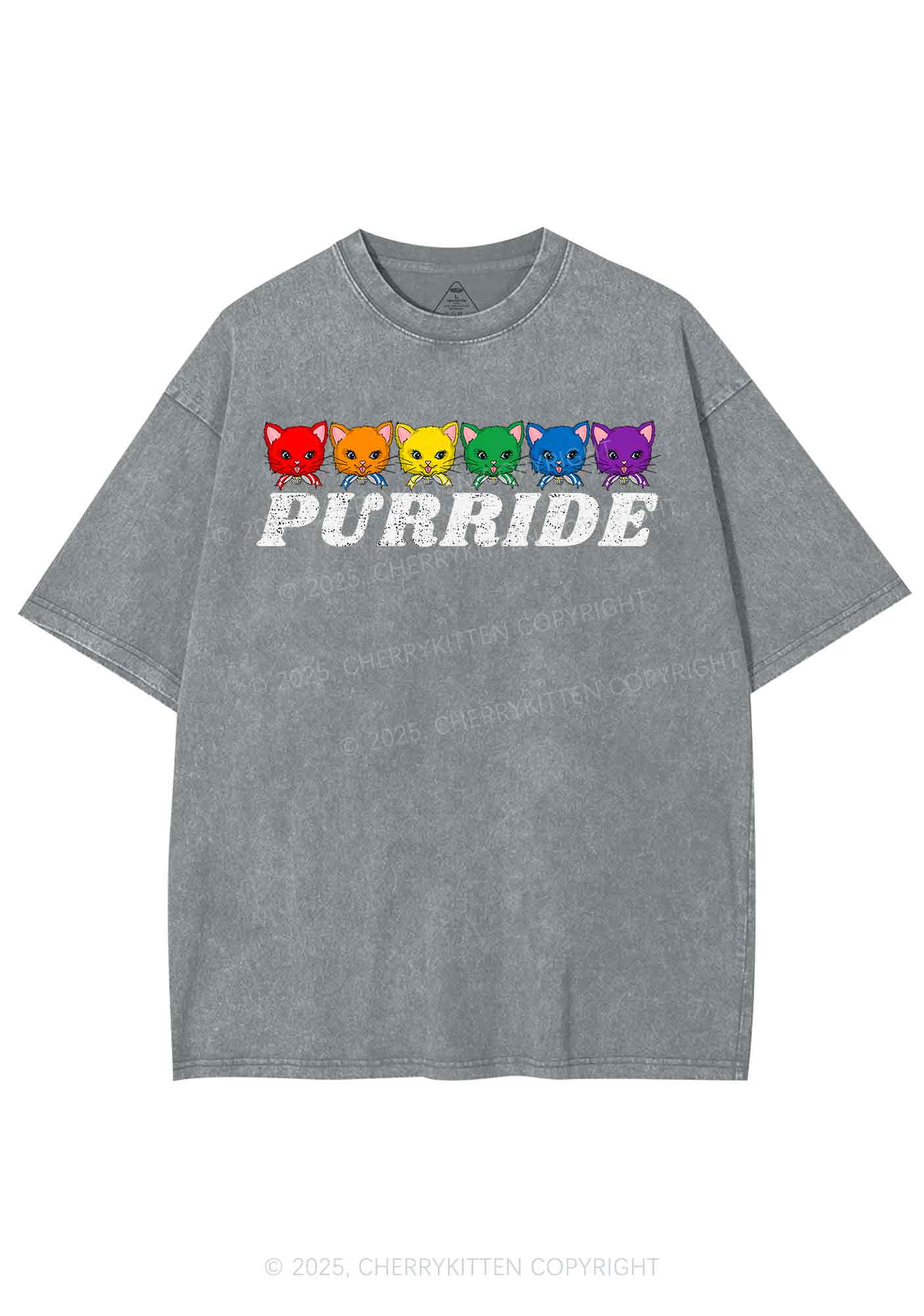 Purride Cat Pride Y2K Shirts Washed Tee Cherrykitten