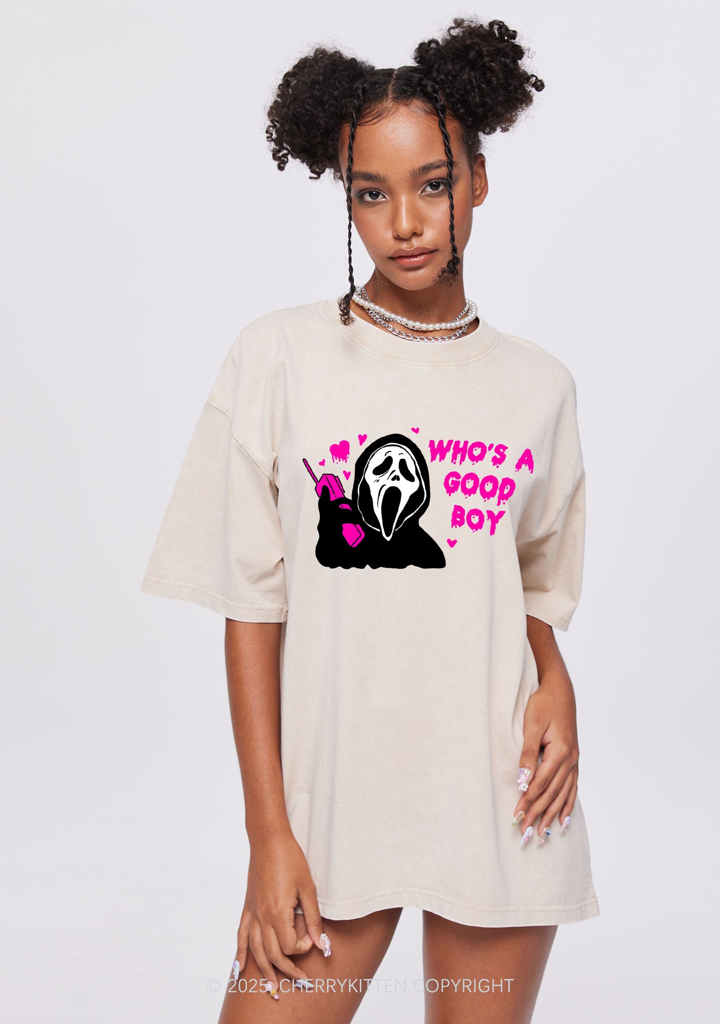Halloween Whos Good Boy Y2K Washed Tee Cherrykitten