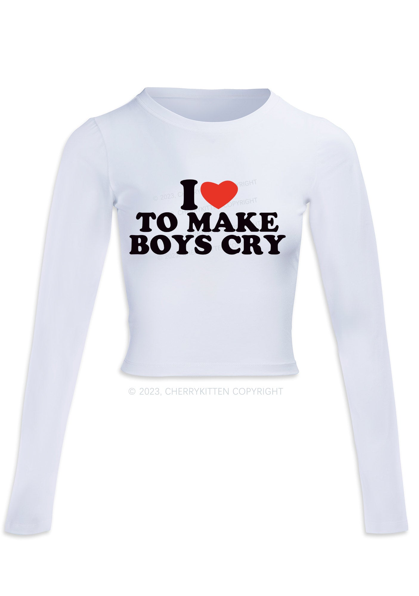 Love To Make Boys Cry Long Sleeve Crop Top Cherrykitten