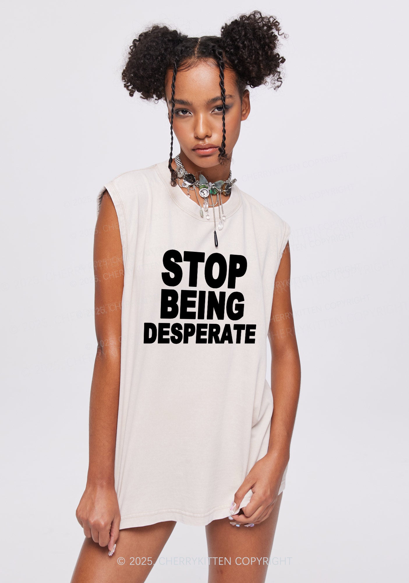 Stop Being Desperate Y2K Washed Muscle Tank Cherrykitten