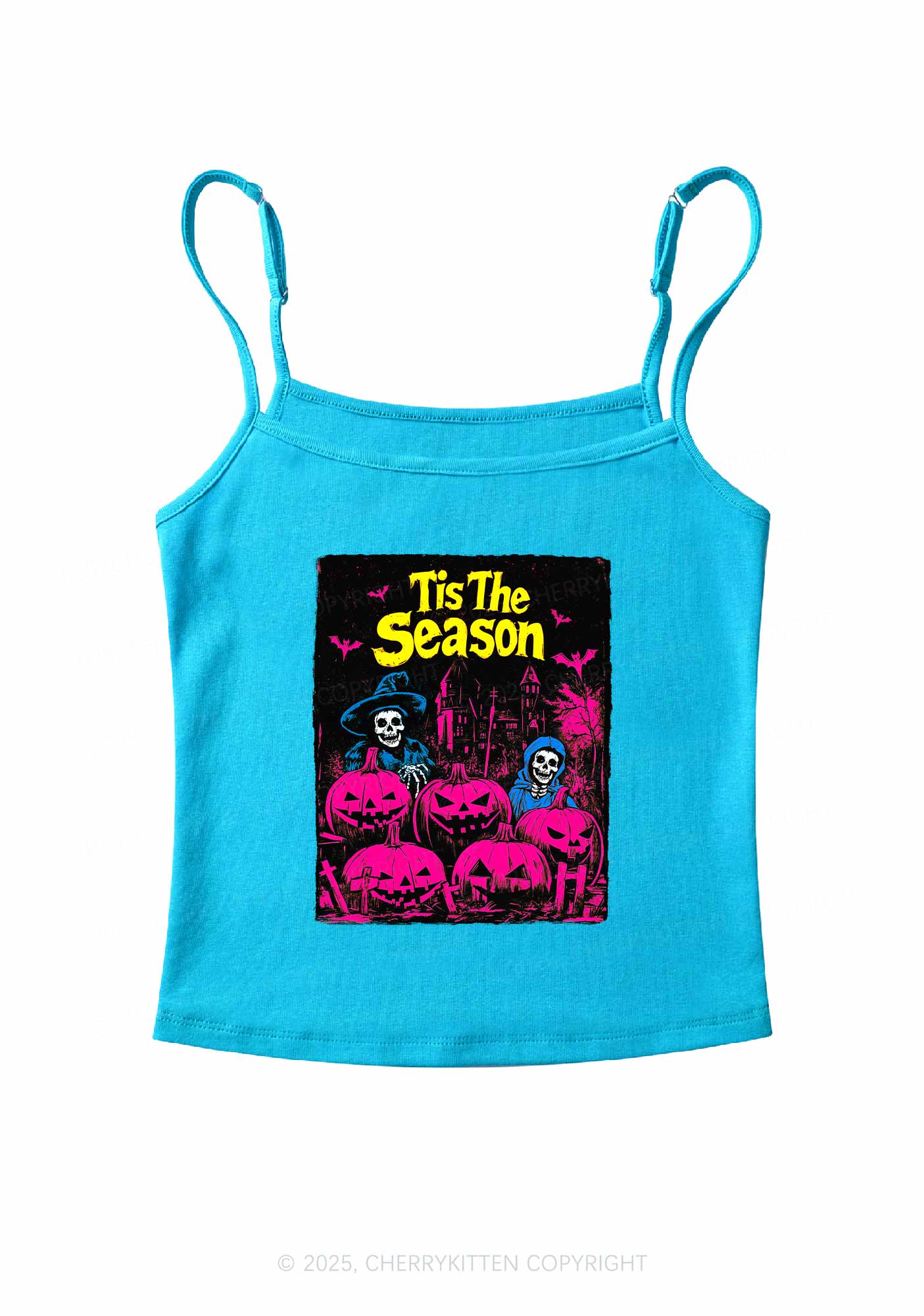 Halloween Tis The Season Skull Y2K Spaghetti Strap Cami Cherrykitten