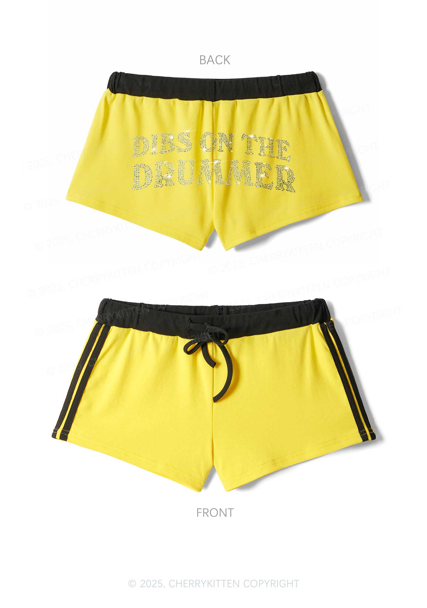 Rhinestone Dibs On The Drummer Y2K Drawstring Mini Shorts Cherrykitten
