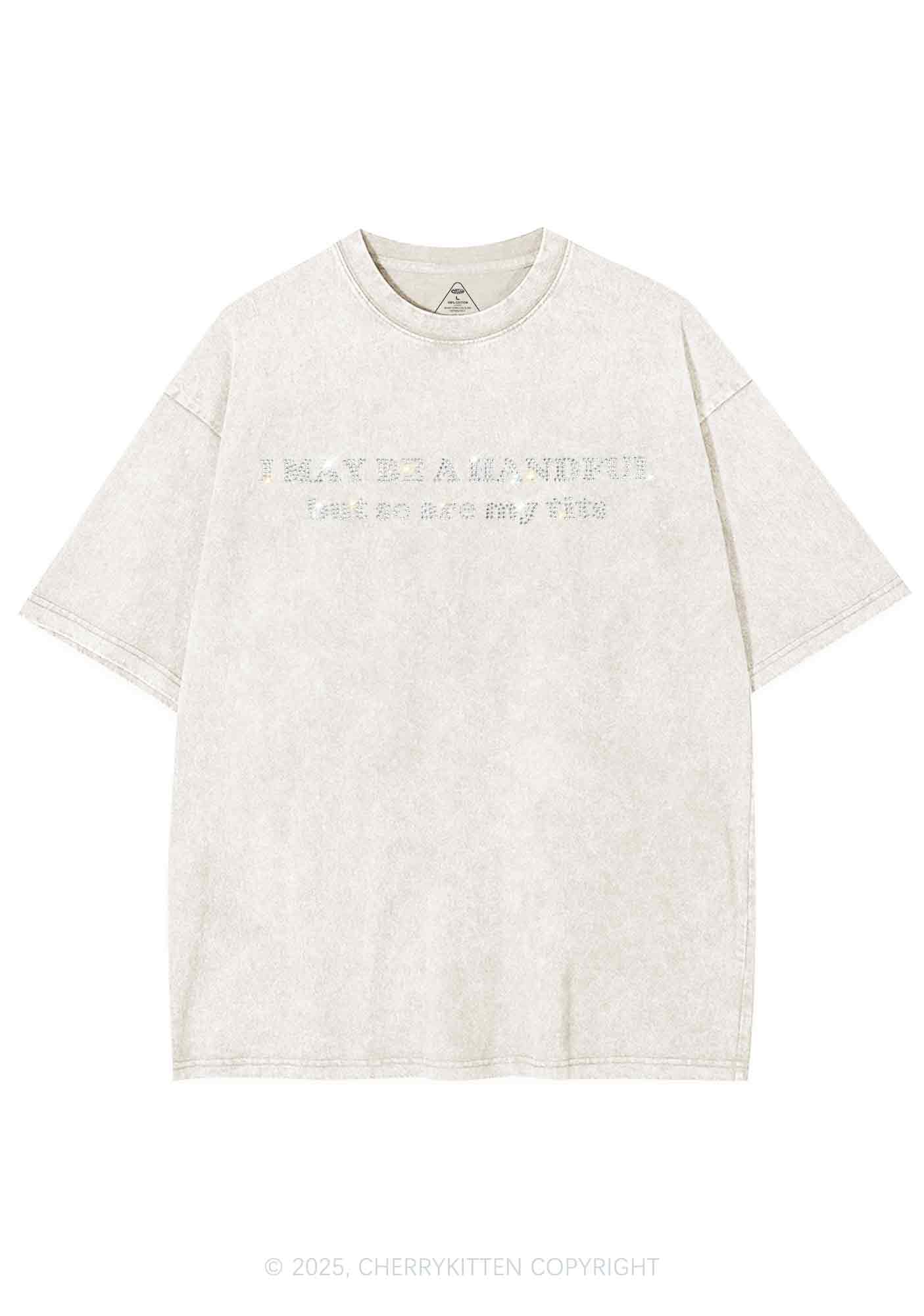 Rhinestone I May Be A Handful Y2K Shirts Washed Tee Cherrykitten