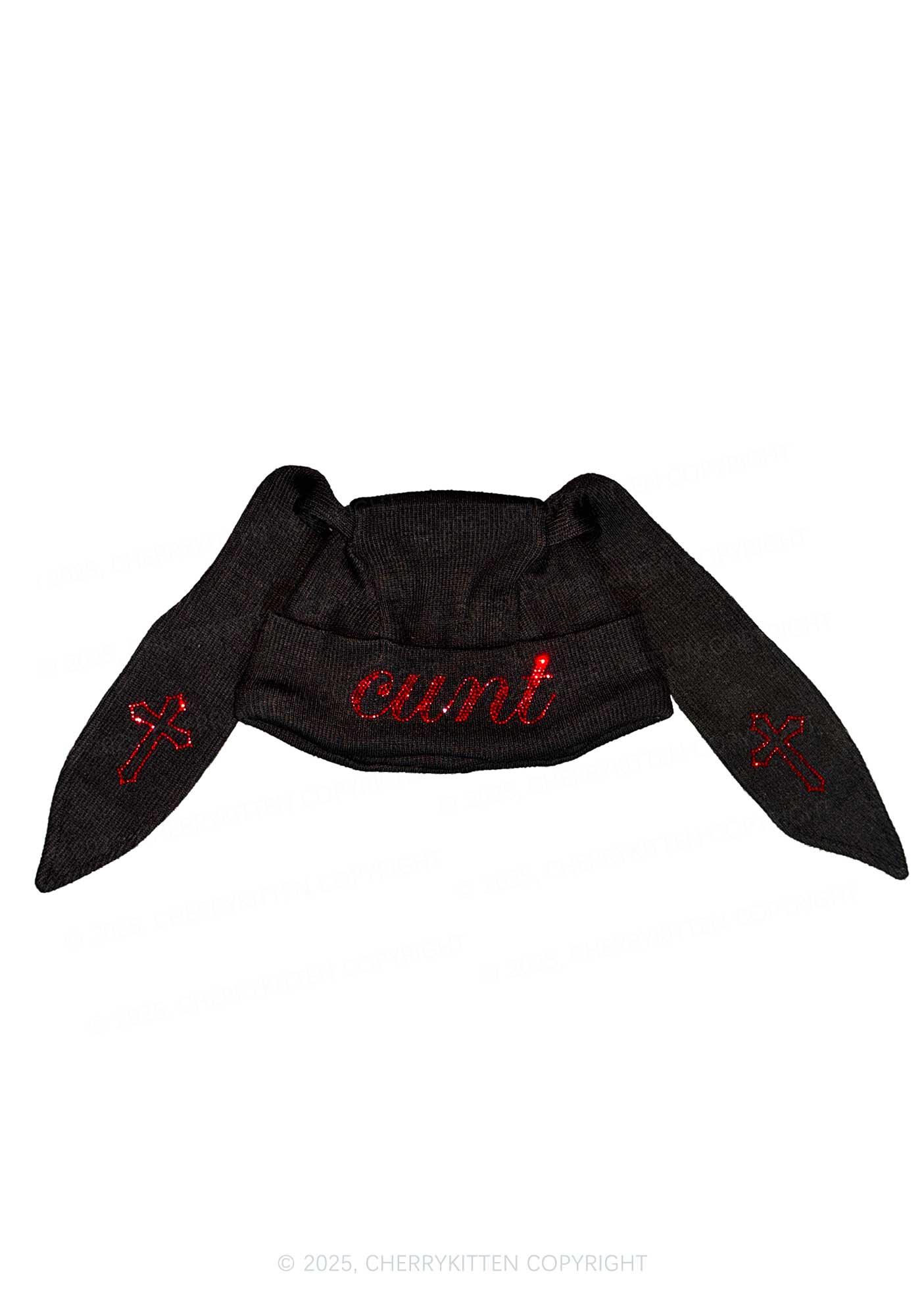Rhinestone Cxxt Y2K Bunny Ear Knitted Hat Cherrykitten