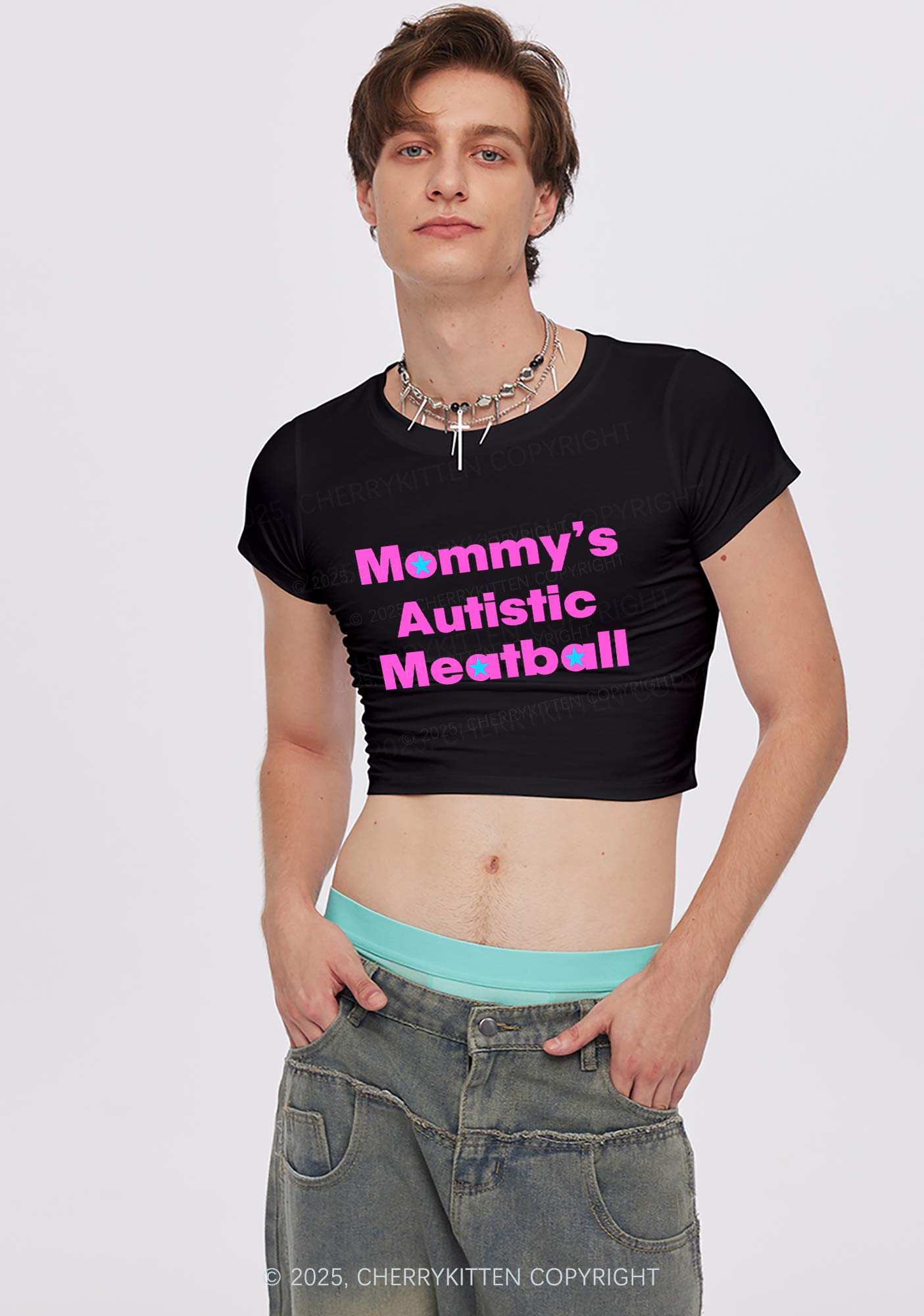 Mommys Autistic Meatball Y2K Baby Tee Cherrykitten