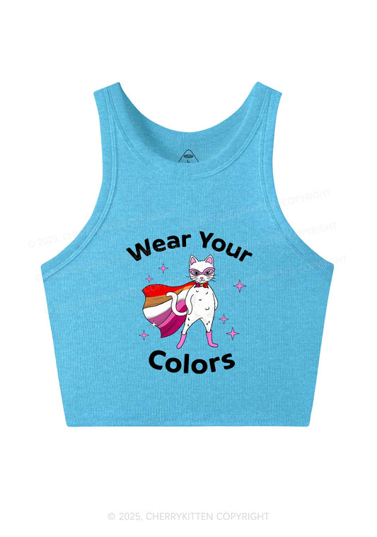 Lesbian Flag Cat Pride Y2K Crop Tank Top Cherrykitten