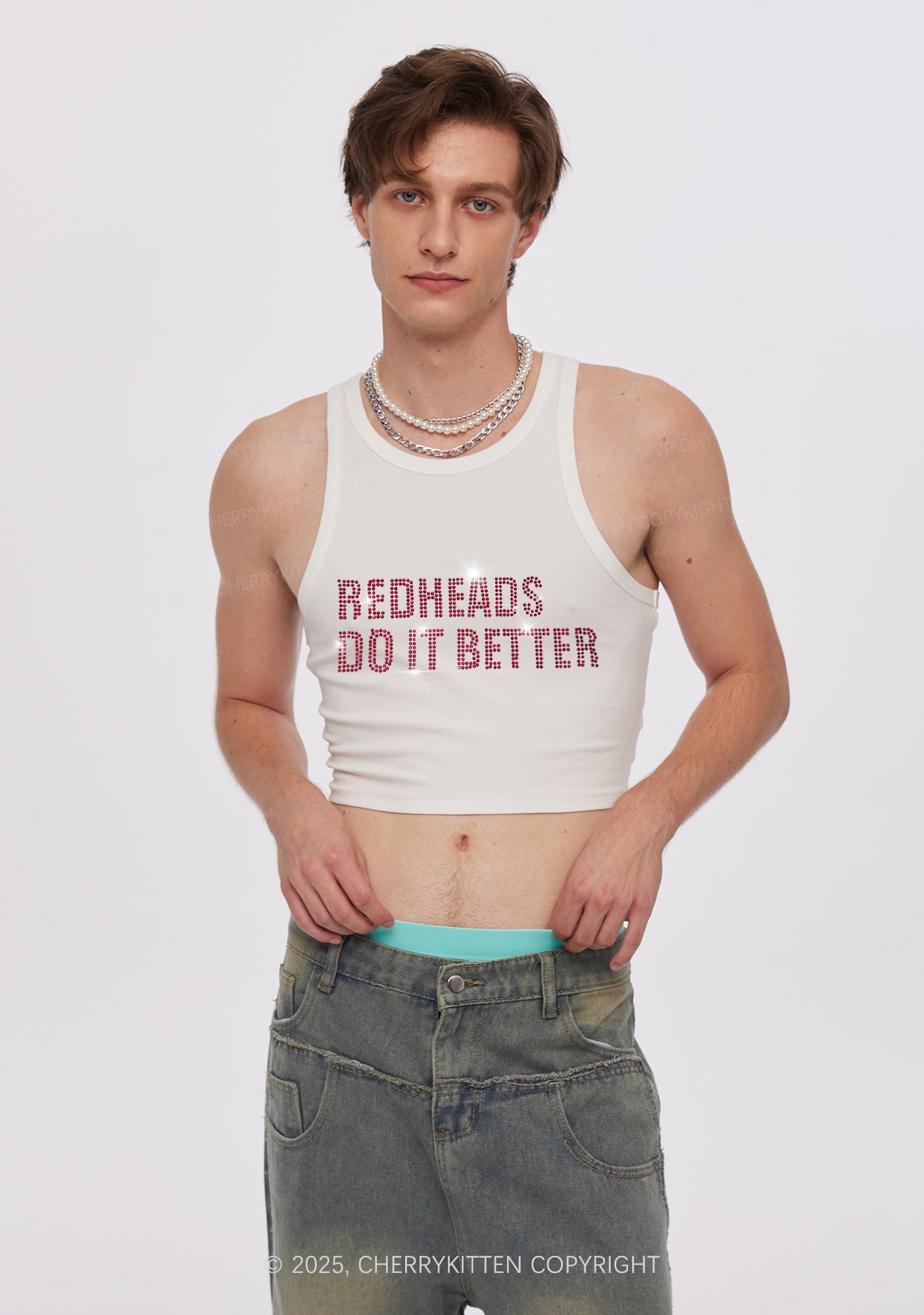 Rhinestone Redheads Do It Better Y2K Crop Tank Top Cherrykitten