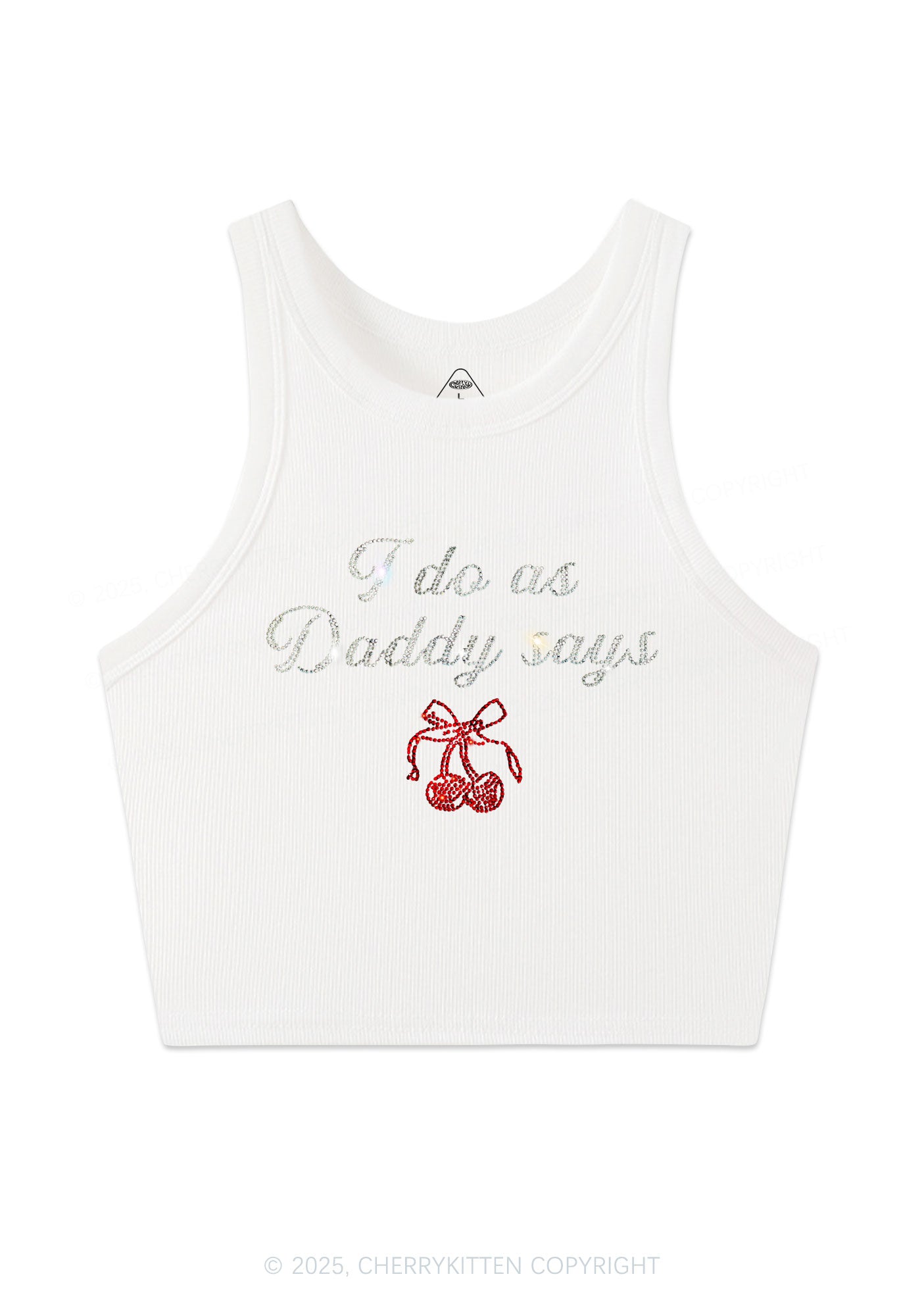 Rhinestone I Do As Daddy Says Y2K Crop Tank Top Cherrykitten