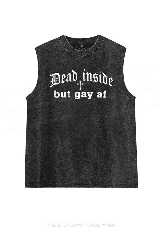 Dead Inside But Gay AF Pride Y2K Washed Muscle Tank Cherrykitten