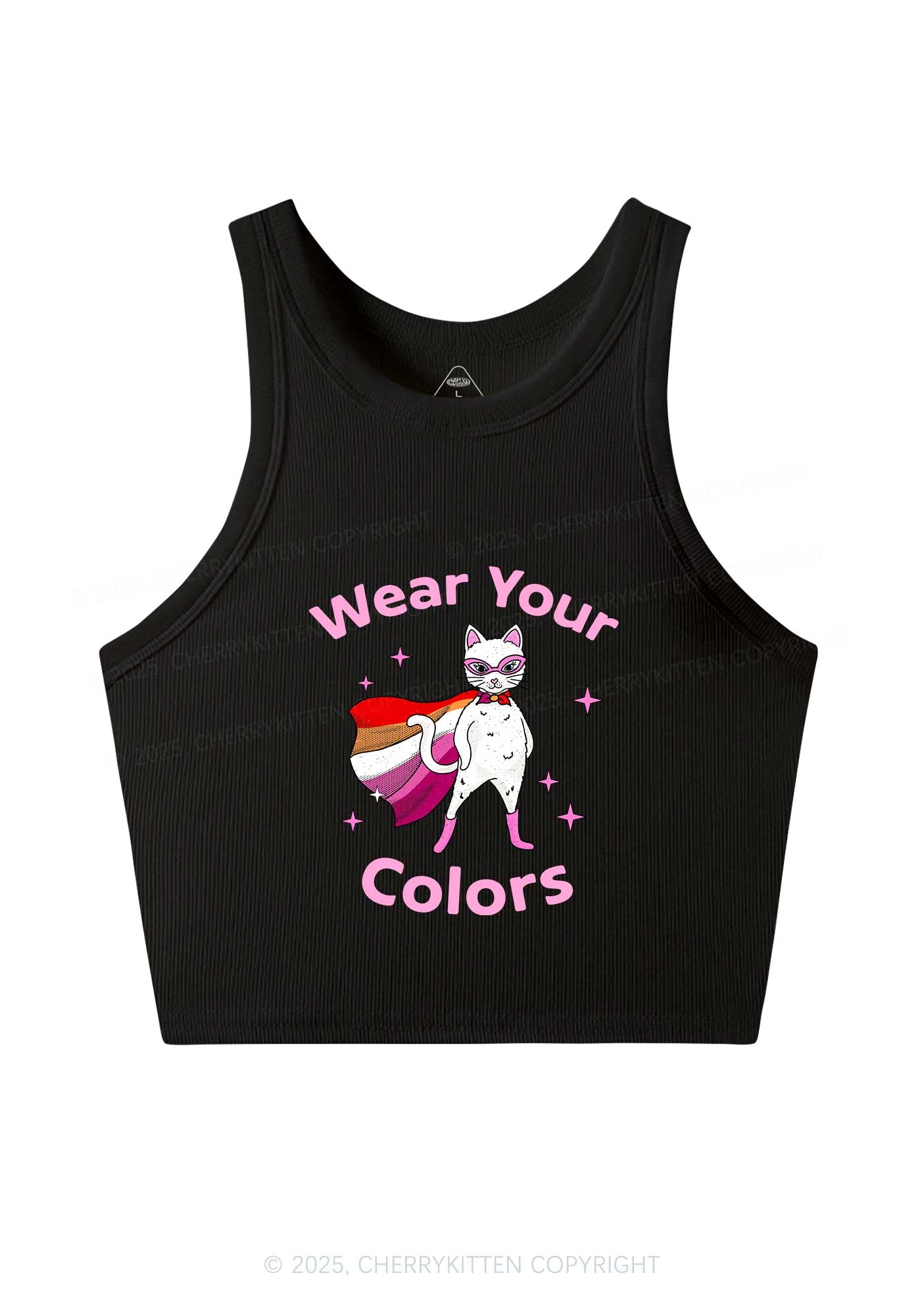Lesbian Flag Cat Pride Y2K Crop Tank Top Cherrykitten