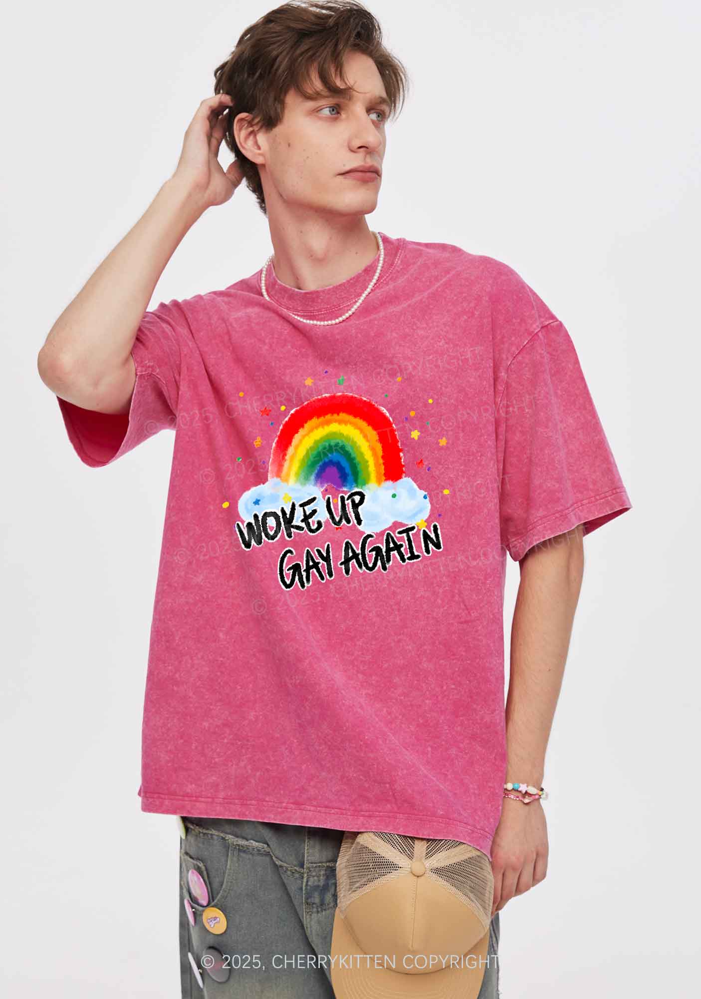 Woke Up Gay Again Y2K Shirts Washed Tee Cherrykitten