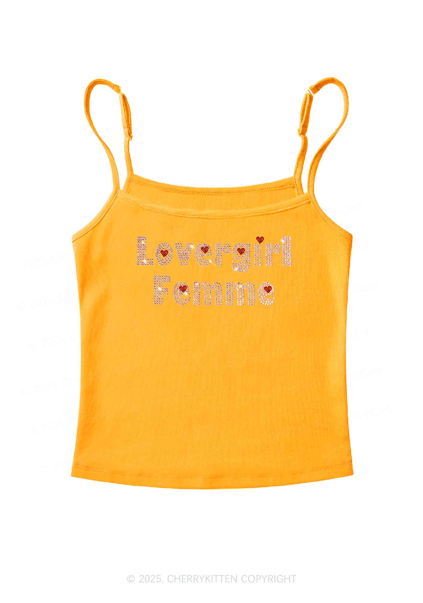 Rhinestone Lovergirl Femme Y2K Spaghetti Strap Cami Cherrykitten