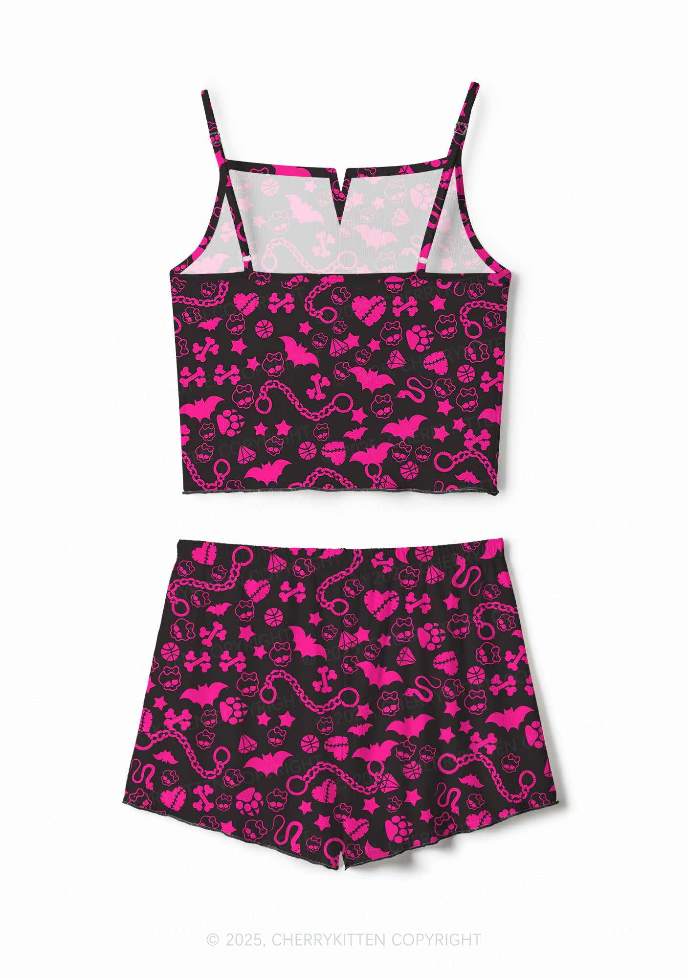 Chains And Bats Valentine's Day Y2K Print Cami Shorts Pajama Set Cherrykitten