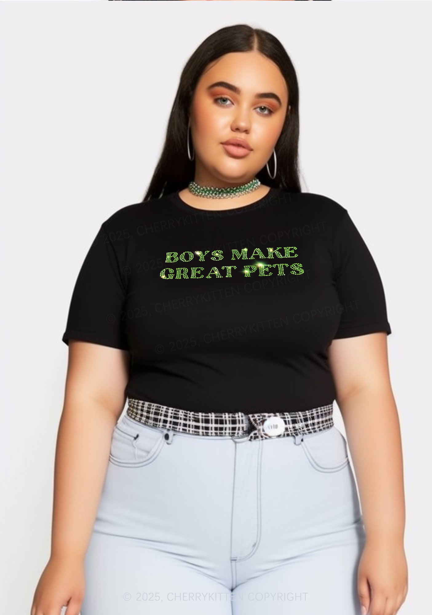 Curvy Rhinestone Boys Make Gr8 Pets Y2K Baby Tee Cherrykitten