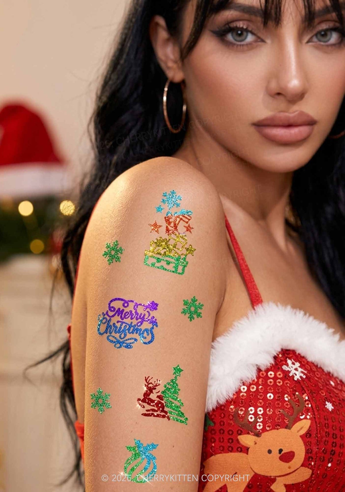 6pcs Random Christmas Stickers Y2K Temporary Tattoo Cherrykitten