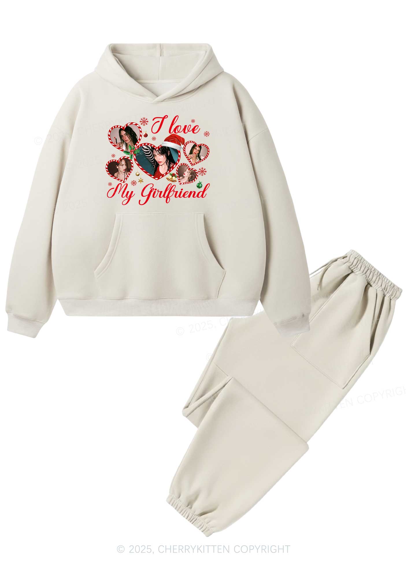 Custom Christmas I Love My GF Y2K Fleece Hoodie Set Cherrykitten