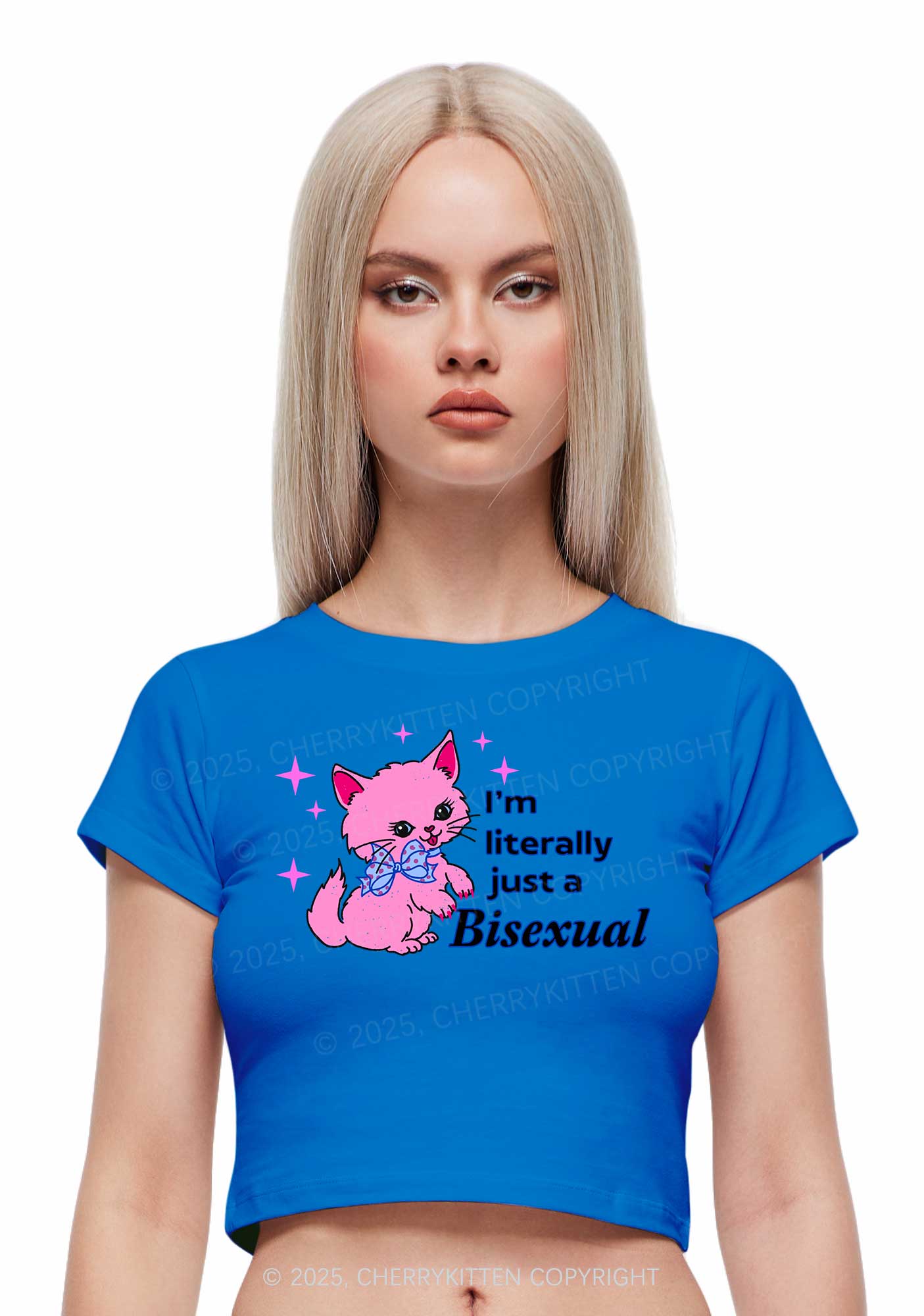 Literally Just A Bisexual Pride Y2K Baby Tee Cherrykitten