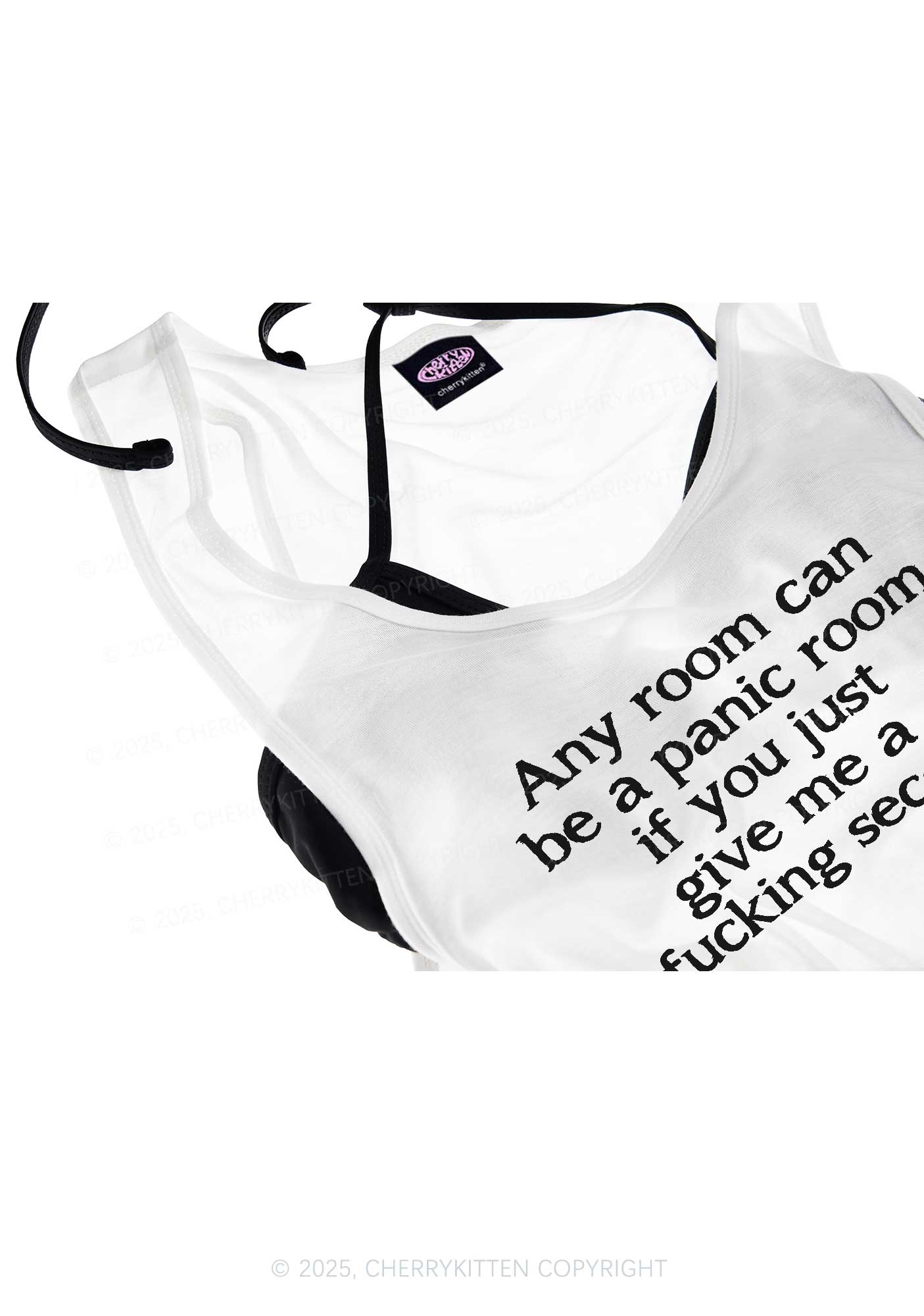 Any Room Can Be Panic Y2K Sheer Boyfriend Tank Cherrykitten